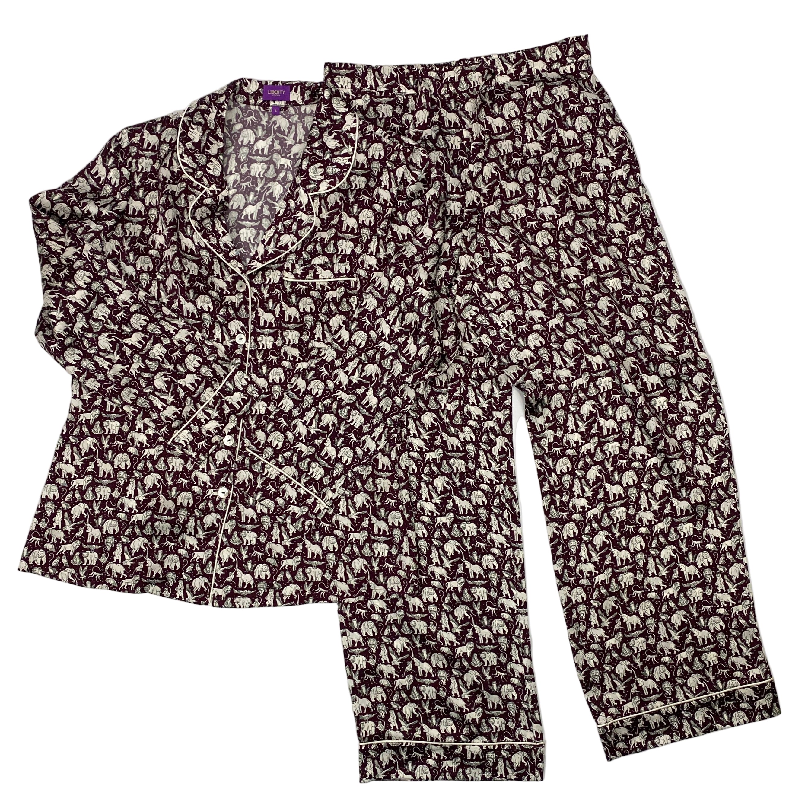 Liberty London £425 Aubergine Animal Print Silk Pyjama Set S