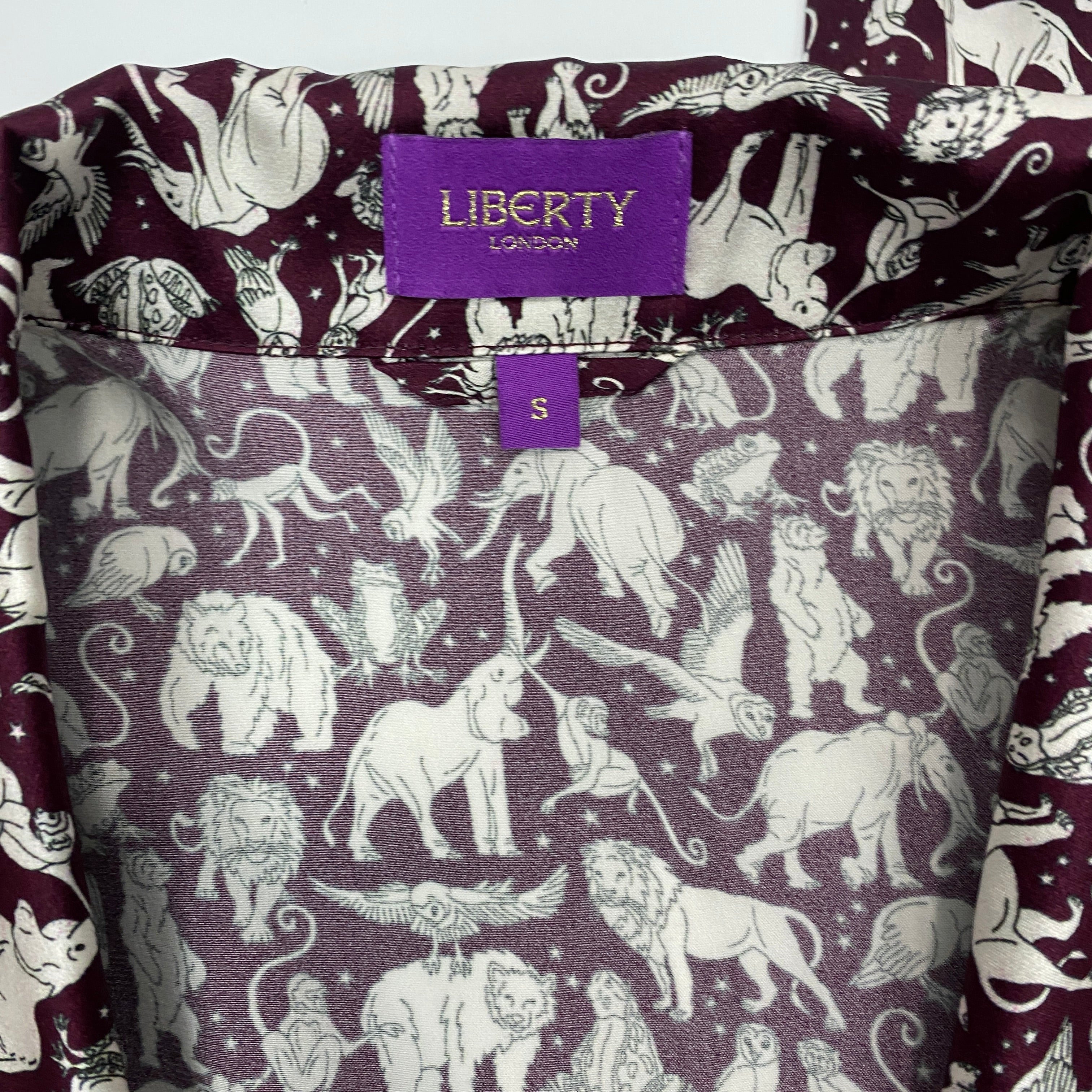 Liberty London £425 Aubergine Animal Print Silk Pyjama Set S