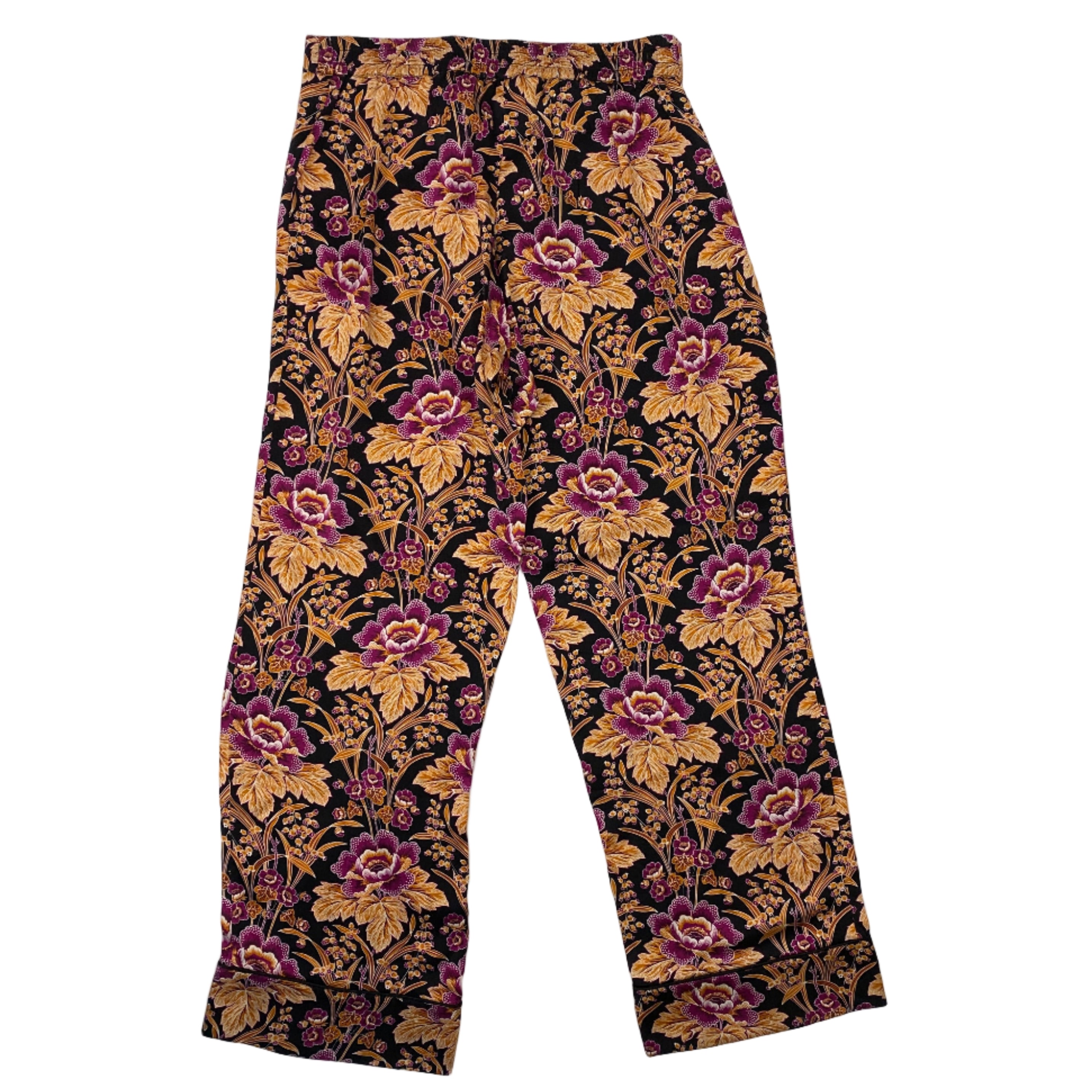 Liberty London £425 Black & Fuchsia Floral Print Silk Pyjama Set S