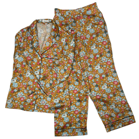 Liberty London £425 Old Gold Floral Print Silk Pyjama Set S