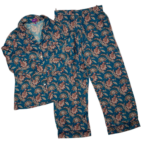 Liberty London £425 Teal Paisley Print Silk Pyjama Set S
