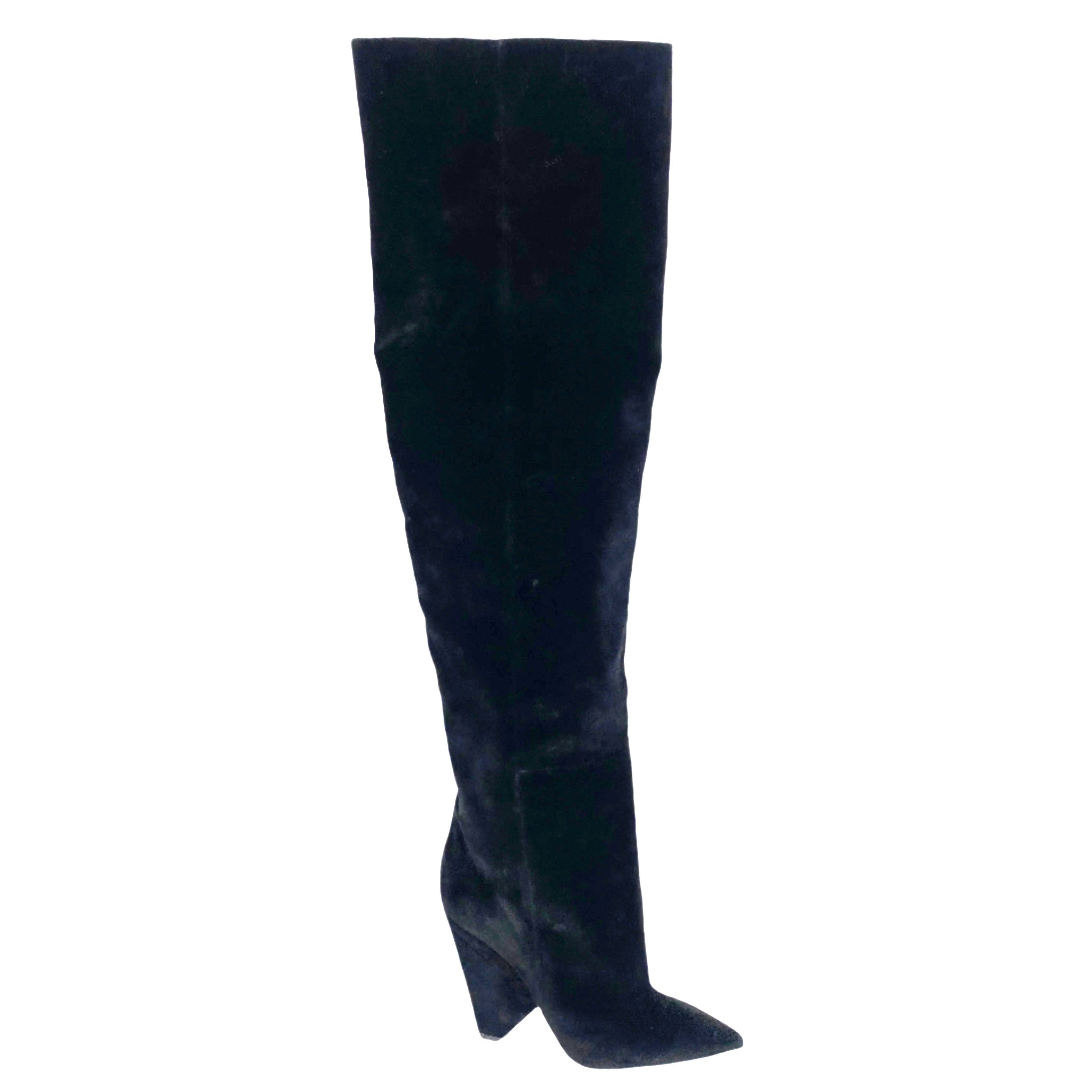 Saint Laurent £1200 Black Velvet Over The Knee Niki Boots 38