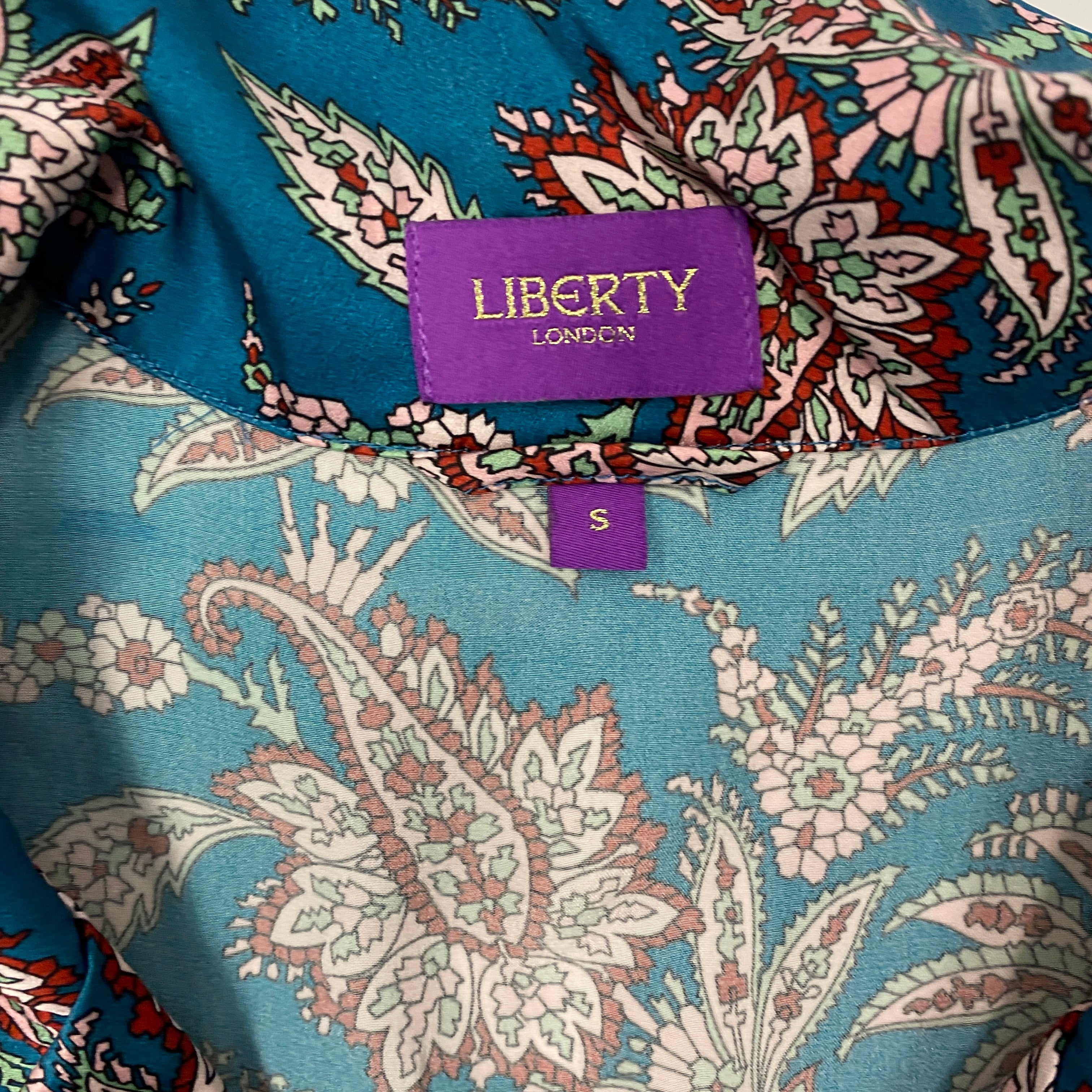 Liberty London £425 Teal Paisley Print Silk Pyjama Set S