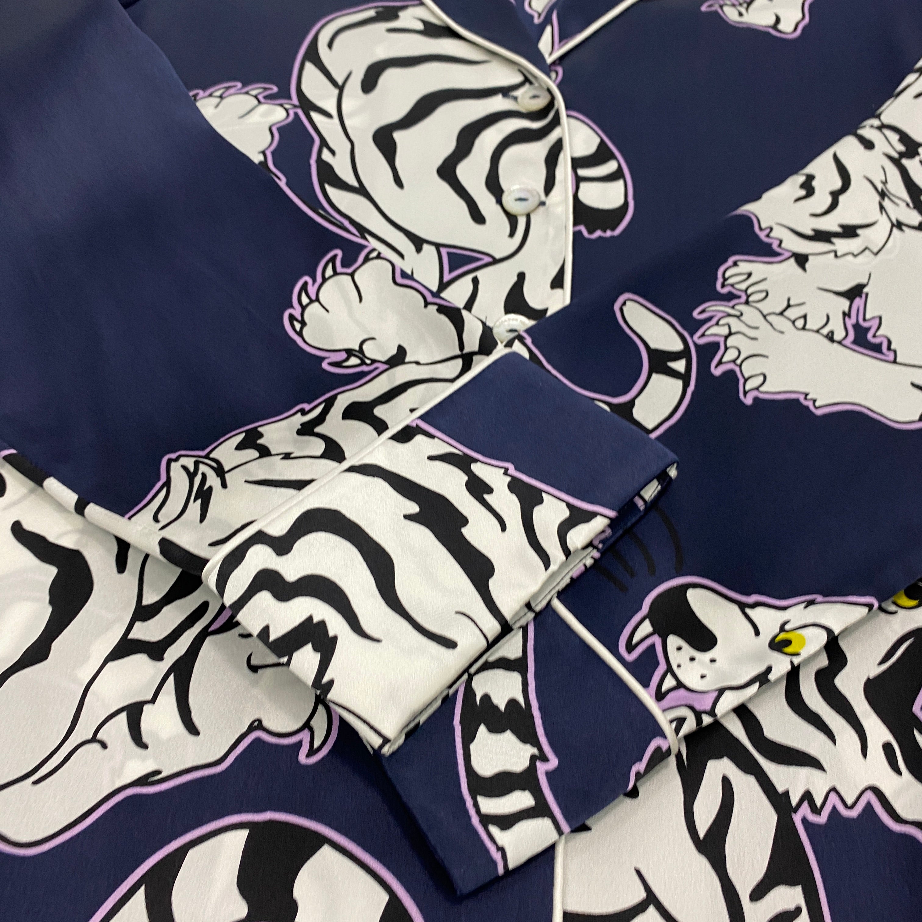 Olivia Von Halle £620 Navy Tiger Print Silk Lila Pyjama Set S