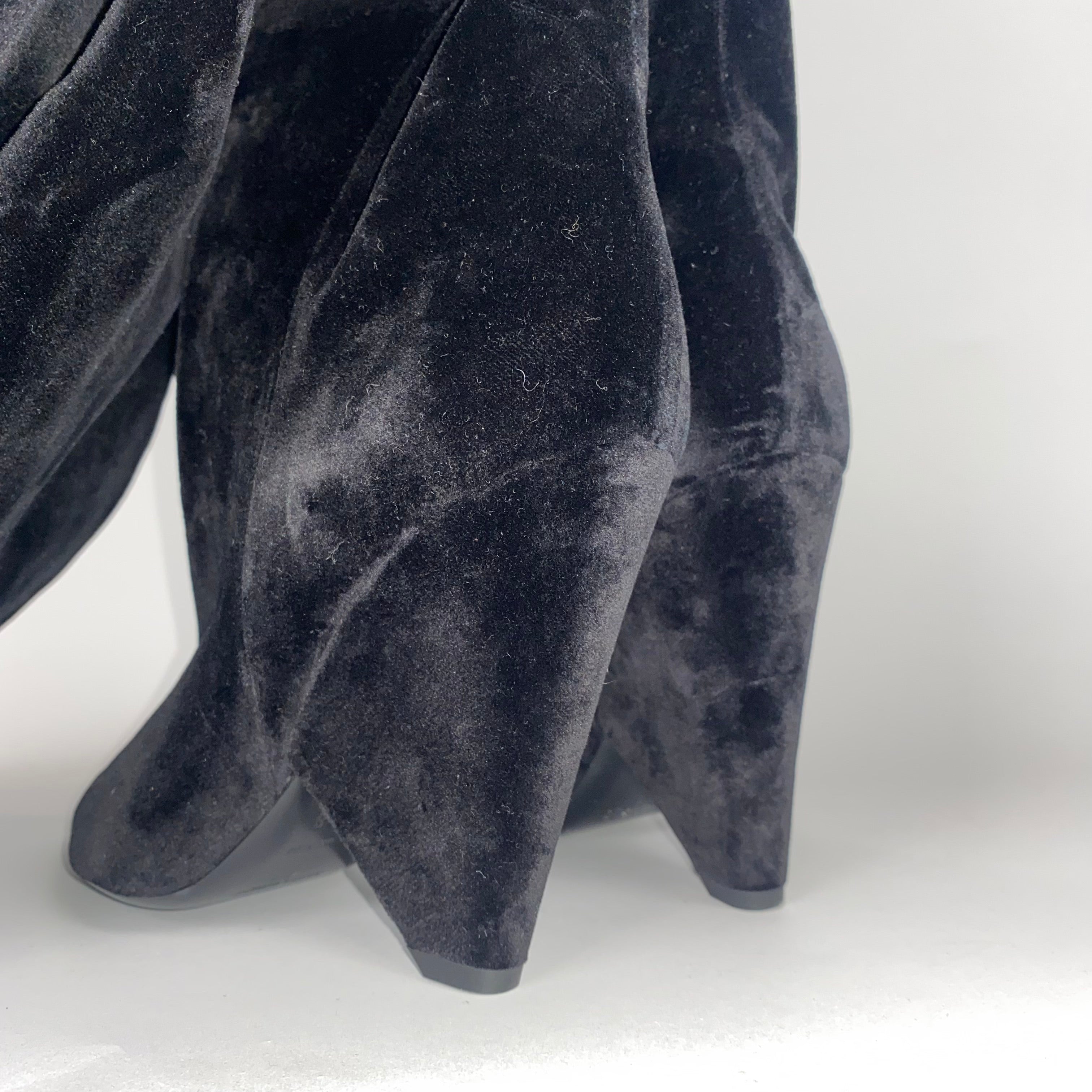 Saint Laurent £1200 Black Velvet Over The Knee Niki Boots 38