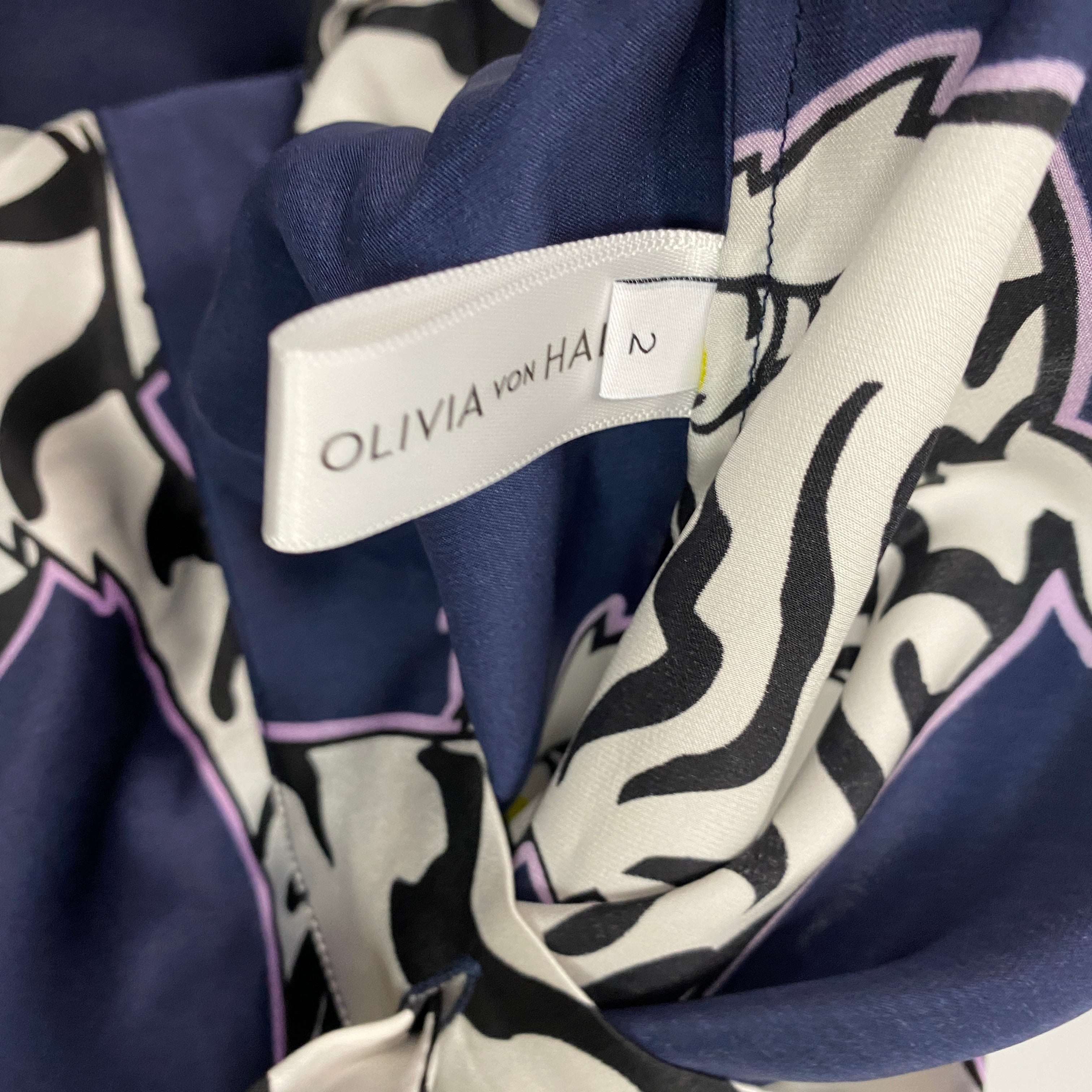 Olivia Von Halle £620 Navy Tiger Print Silk Lila Pyjama Set S