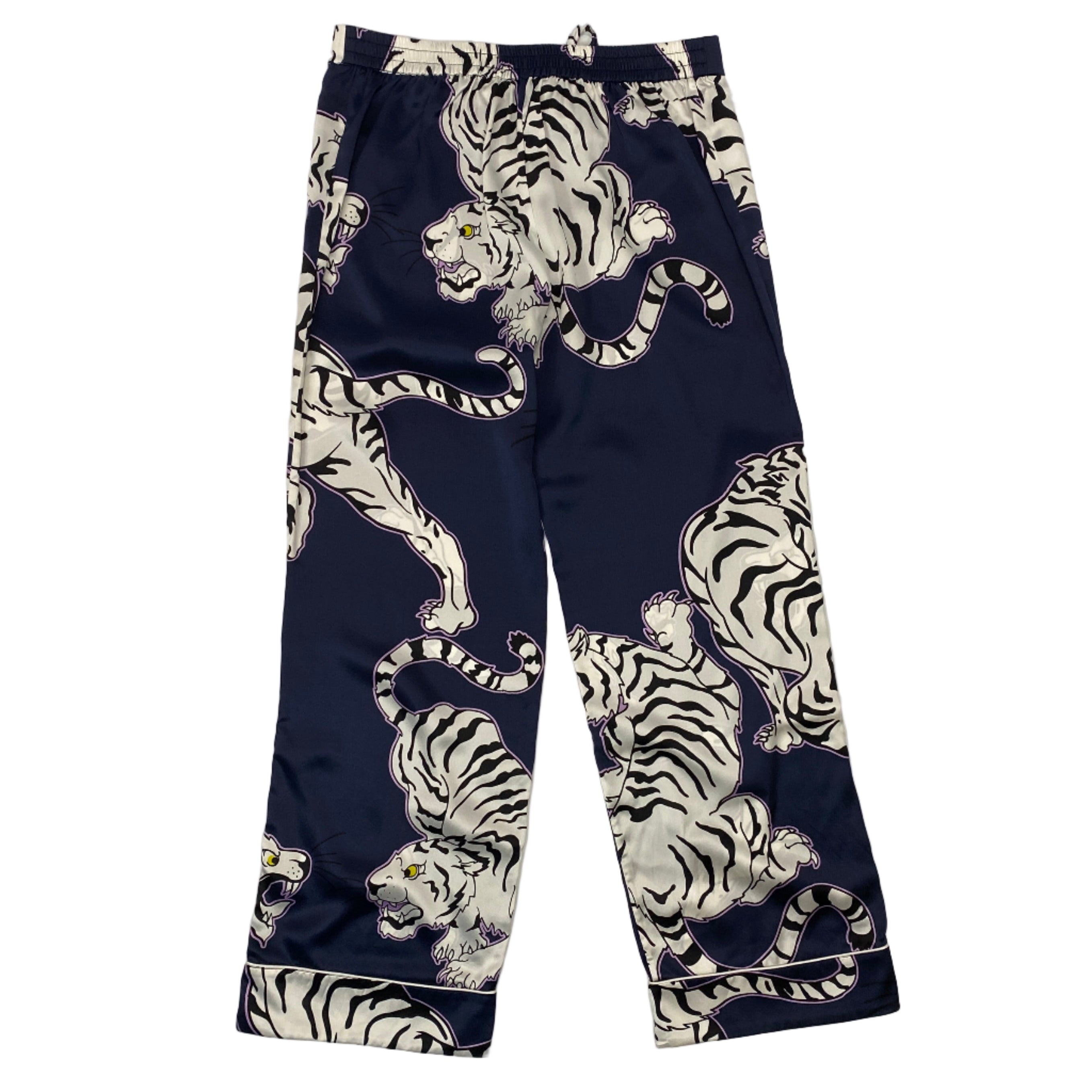 Olivia Von Halle £620 Navy Tiger Print Silk Lila Pyjama Set S