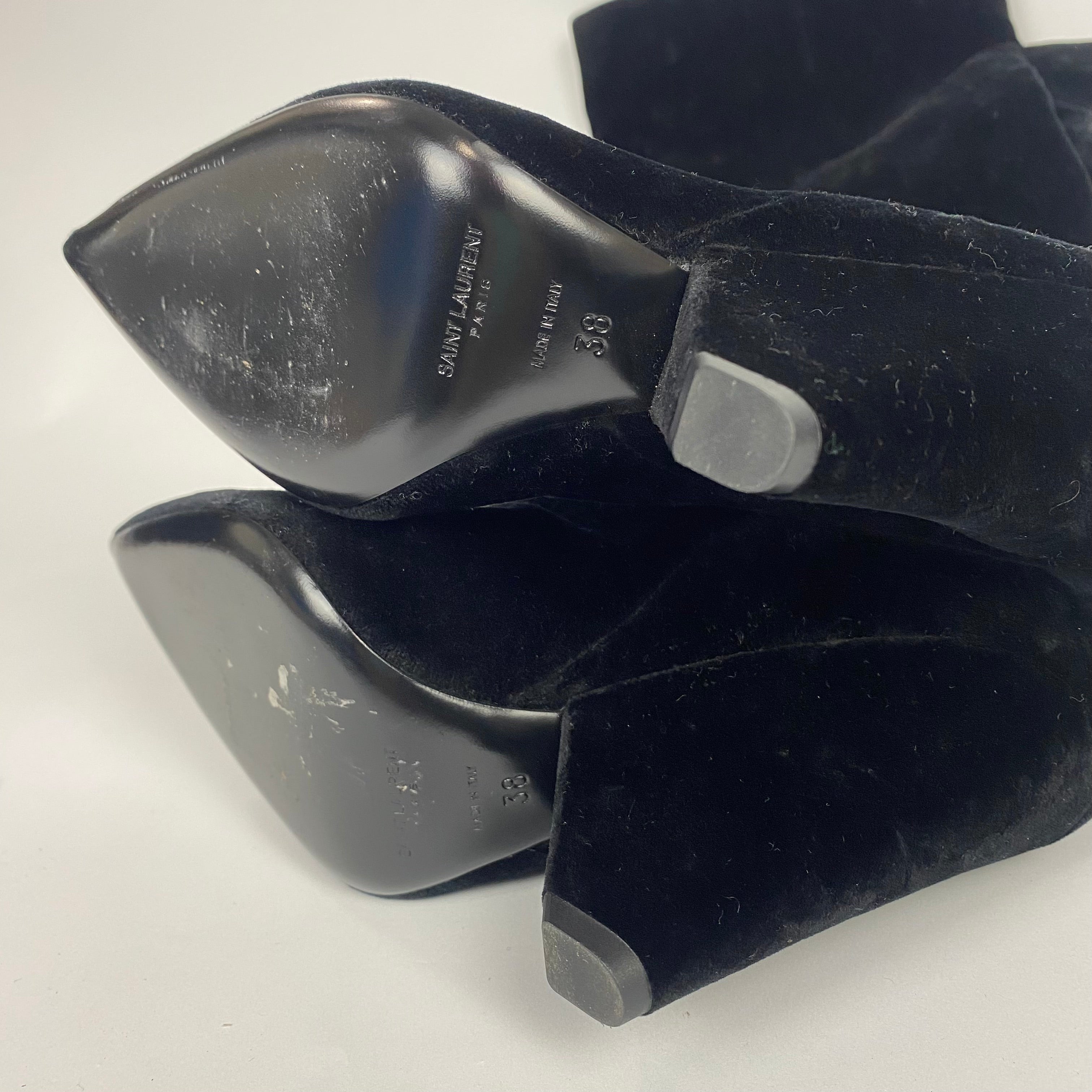 Saint Laurent £1200 Black Velvet Over The Knee Niki Boots 38