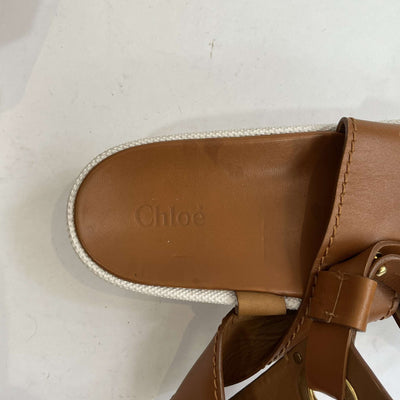 Chloe Tan & White Leather Sandals 38