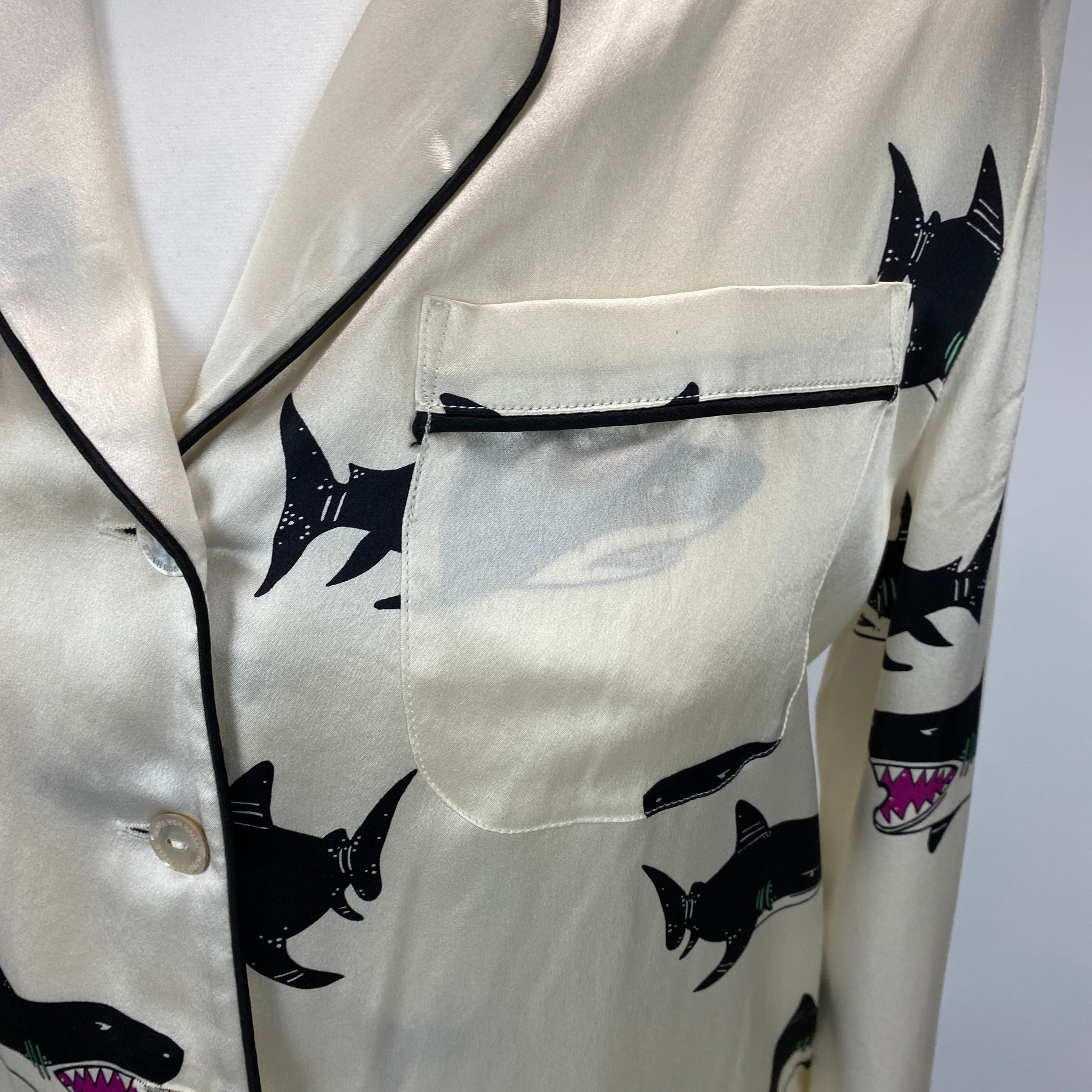 Olivia Von Halle £620 Cream Shark Print Silk Lila Pyjama Set S
