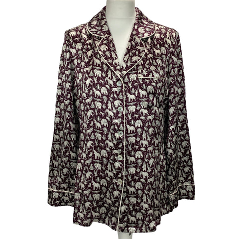 Liberty London £425 Aubergine Animal Print Silk Pyjama Set S