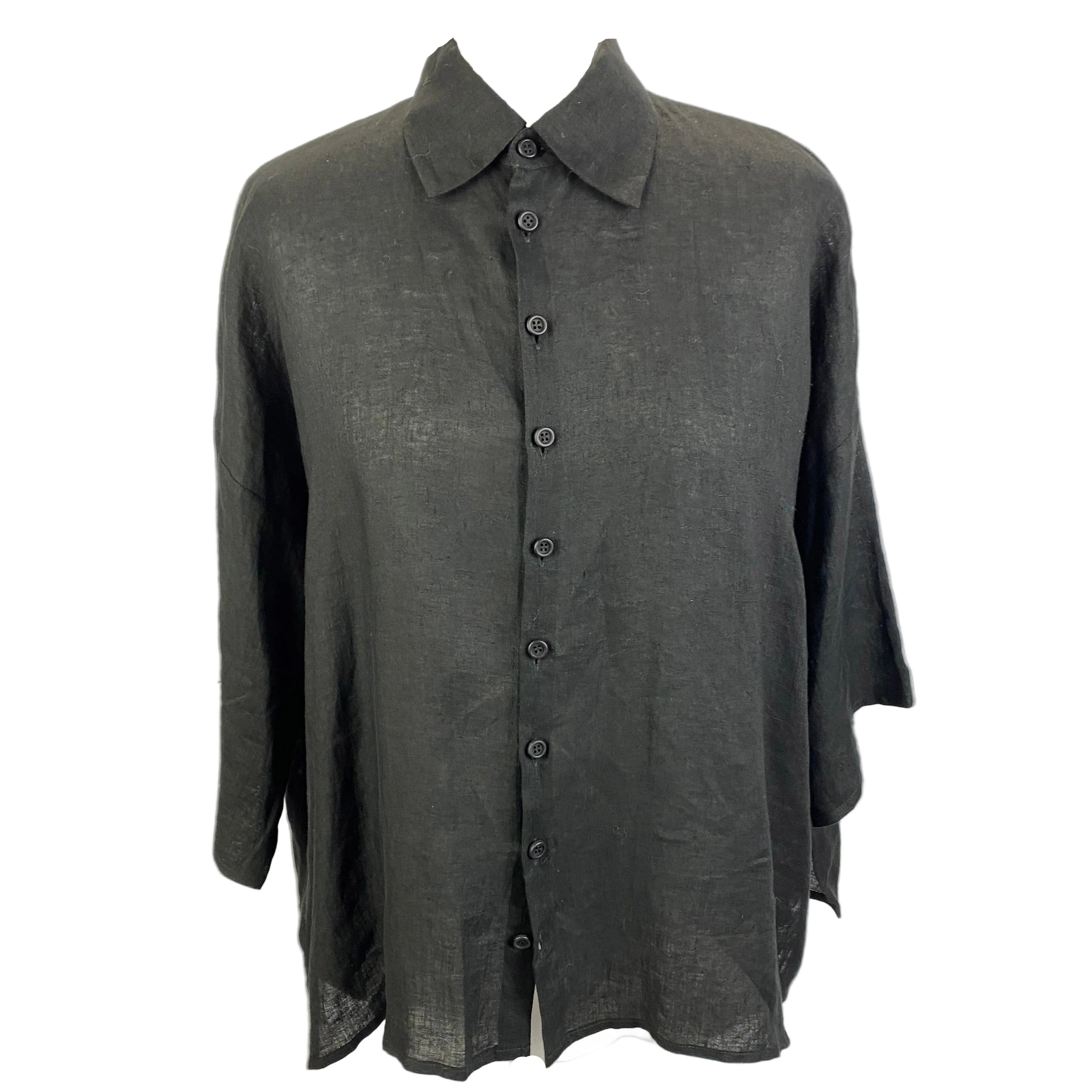 Eskander New £395 Black Linen Short Sleeve Shirt XS/S/M/L