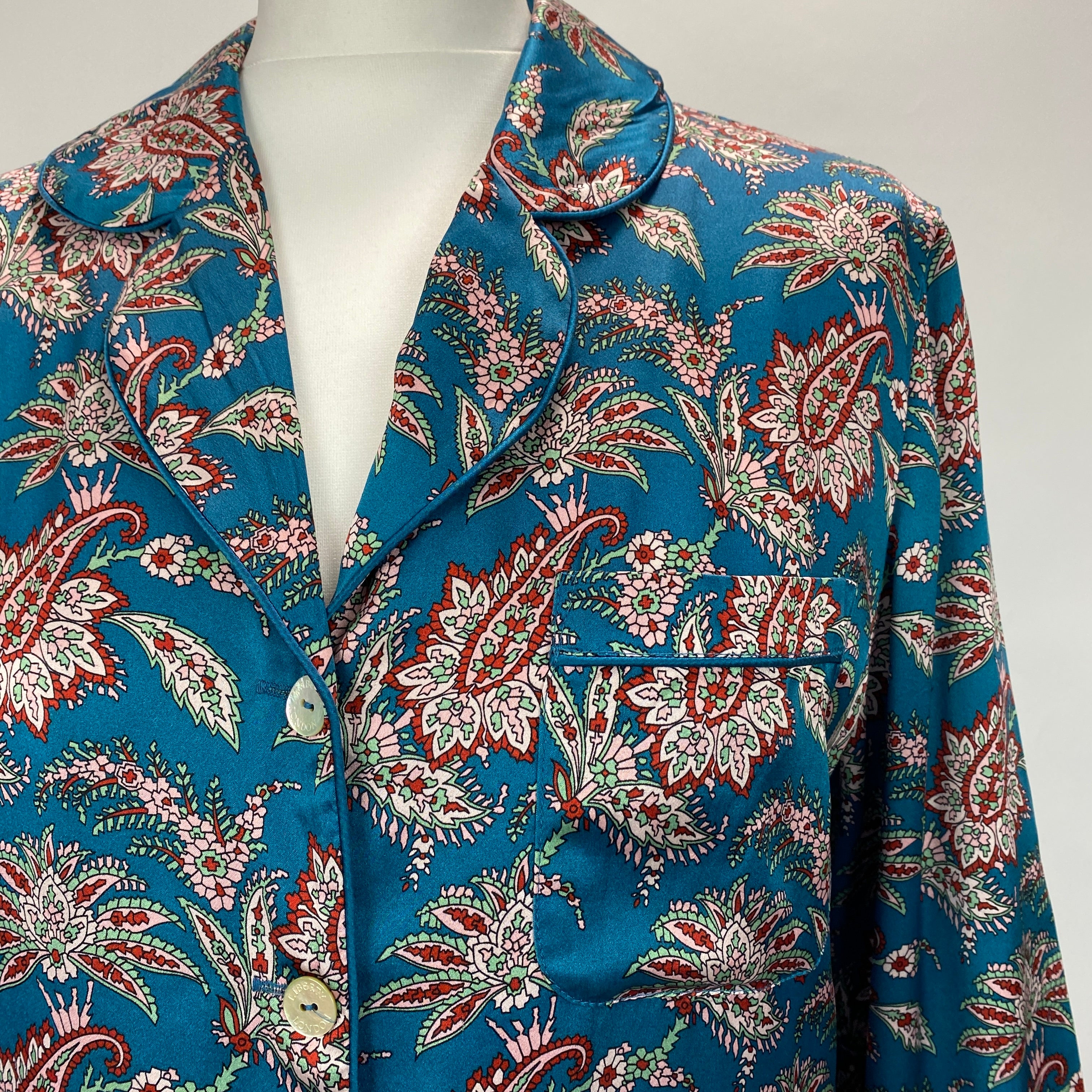 Liberty London £425 Teal Paisley Print Silk Pyjama Set S