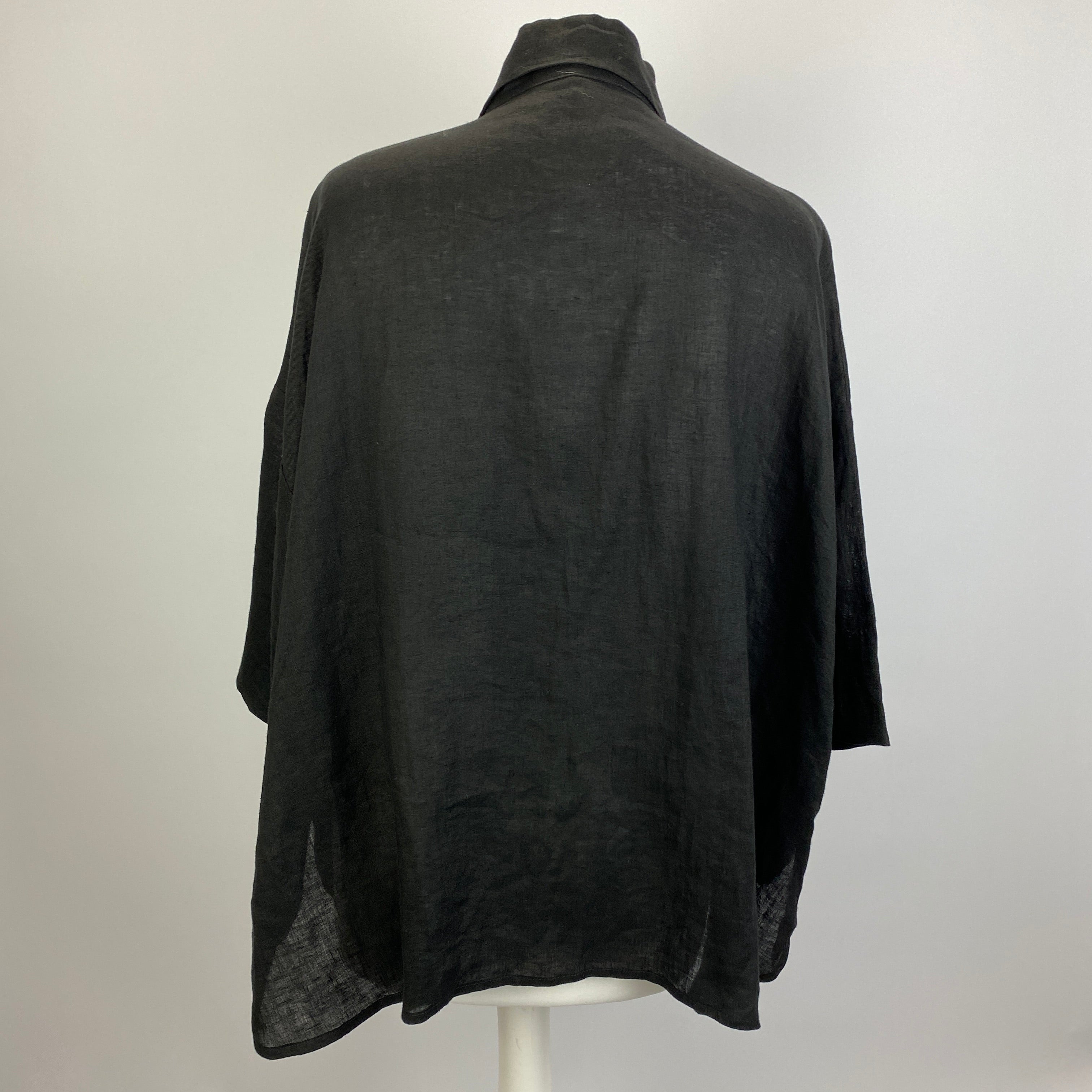 Eskander New £395 Black Linen Short Sleeve Shirt XS/S/M/L
