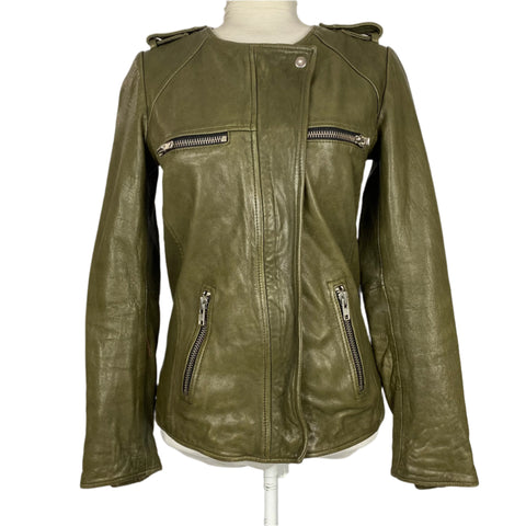 Isabel Marant Etoile Khaki Leather Biker Jacket XXS/XS/S