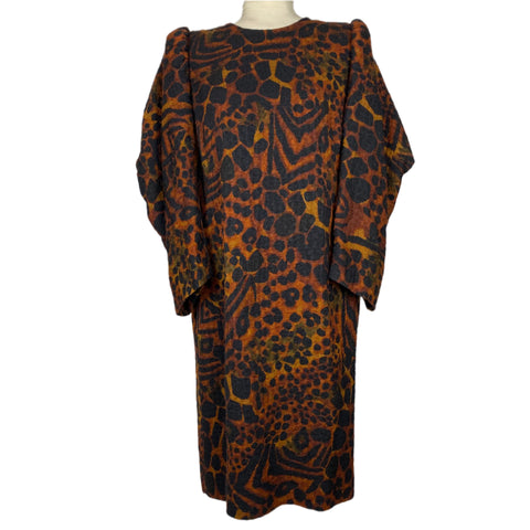 Dries Van Noten Terracotta & Black Leopardprint Midi Dress S