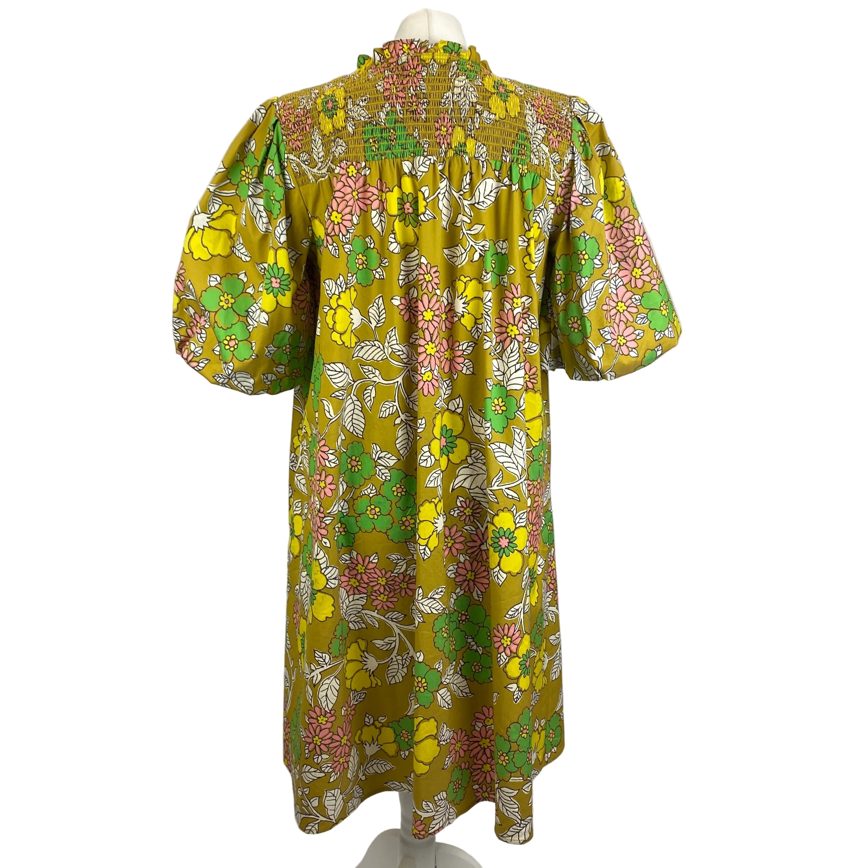 Tory Burch Mustard Floral Belted Midi Dress M