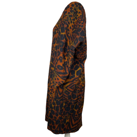 Dries Van Noten Terracotta & Black Leopardprint Midi Dress S