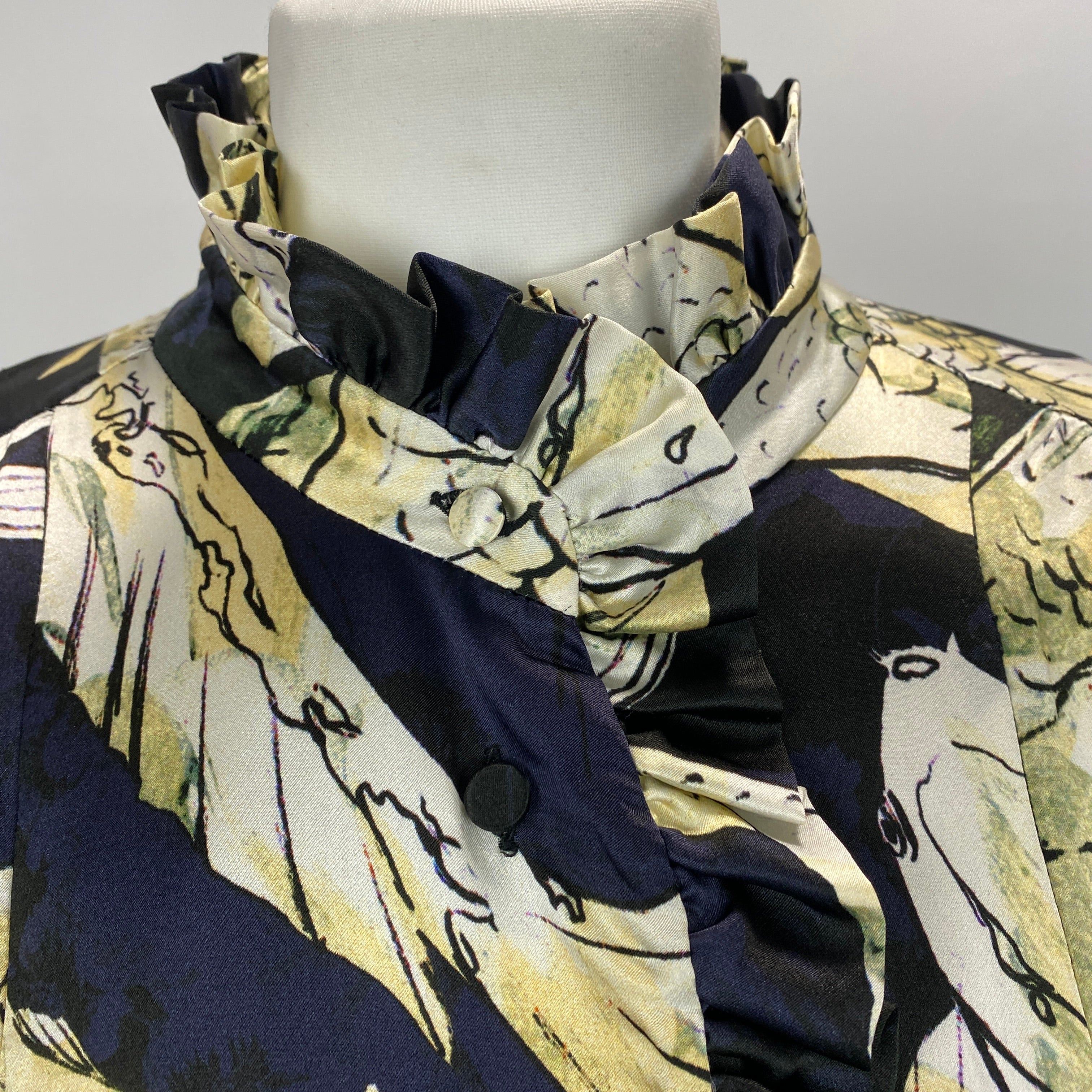 Erdem Black & Cream Carp Print Silk Maxi Siren Dress M