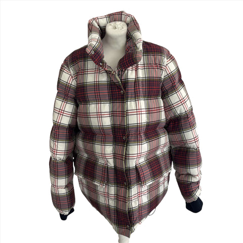 Burberry £927 Red & White Plaid Down Puffa Jacket XL