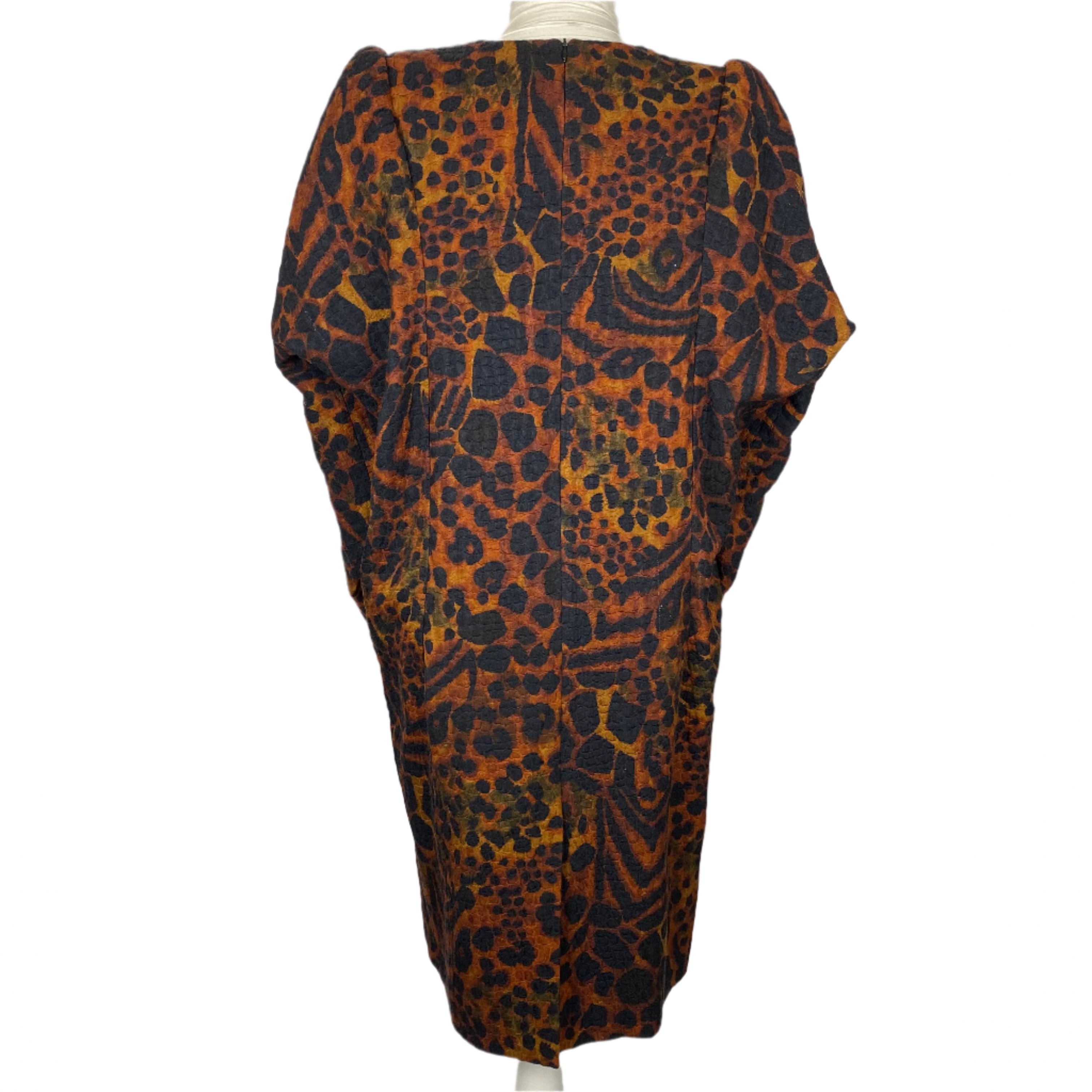 Dries Van Noten Terracotta & Black Leopardprint Midi Dress S