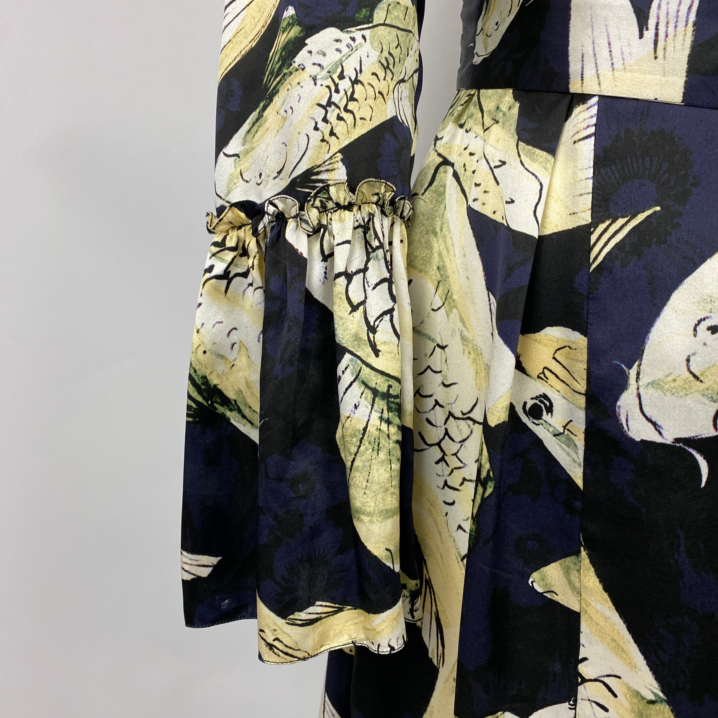 Erdem Black & Cream Carp Print Silk Maxi Siren Dress M