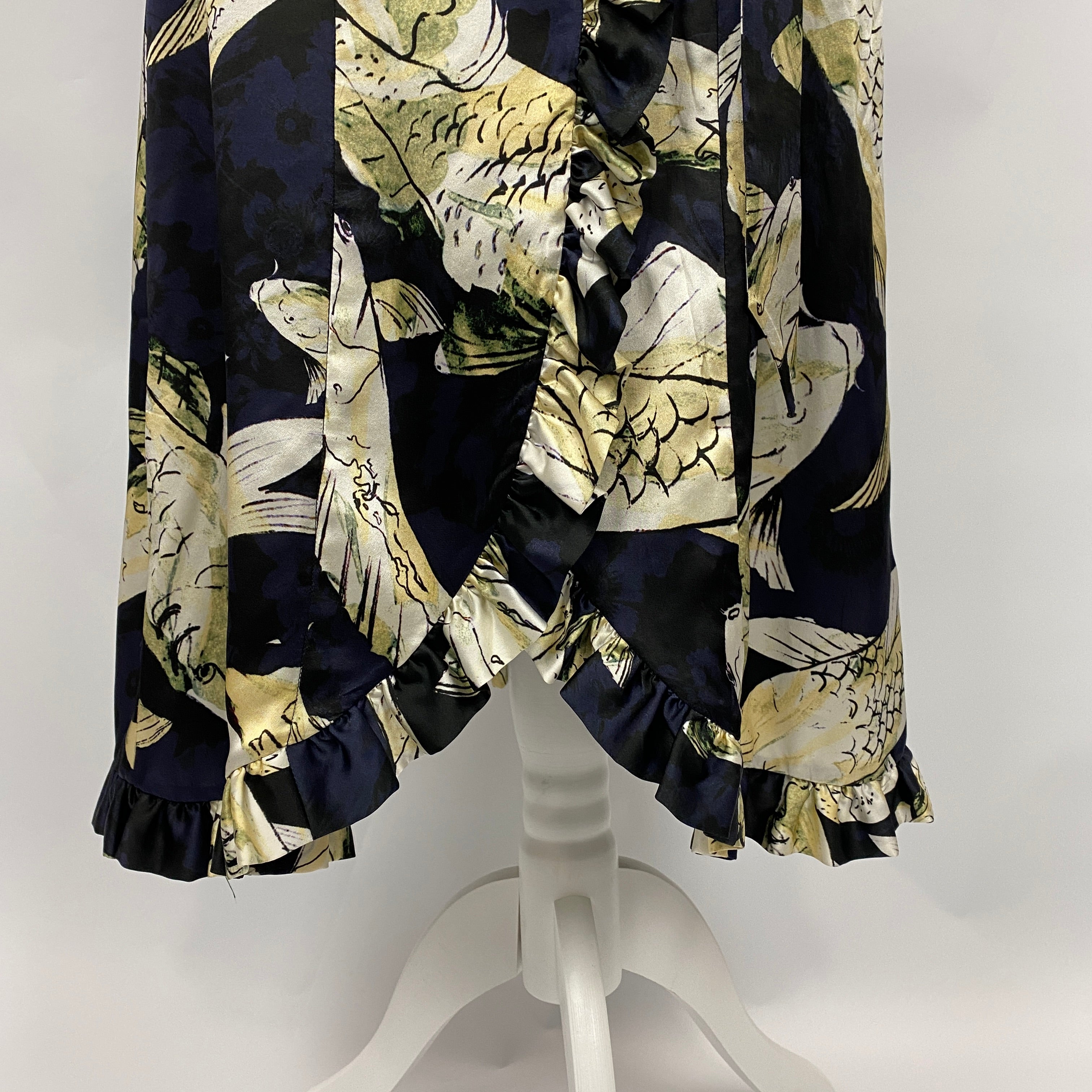 Erdem Black & Cream Carp Print Silk Maxi Siren Dress M