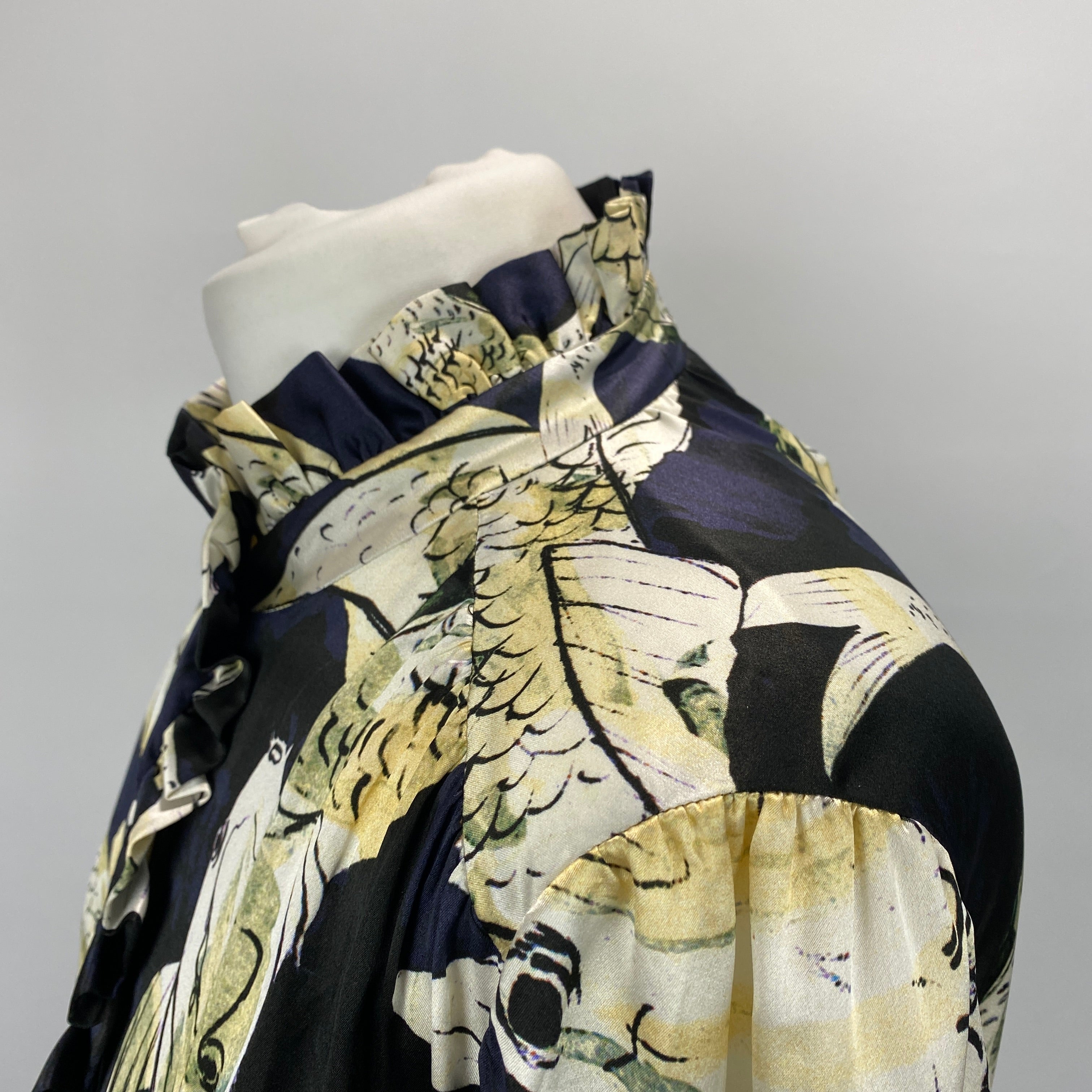 Erdem Black & Cream Carp Print Silk Maxi Siren Dress M