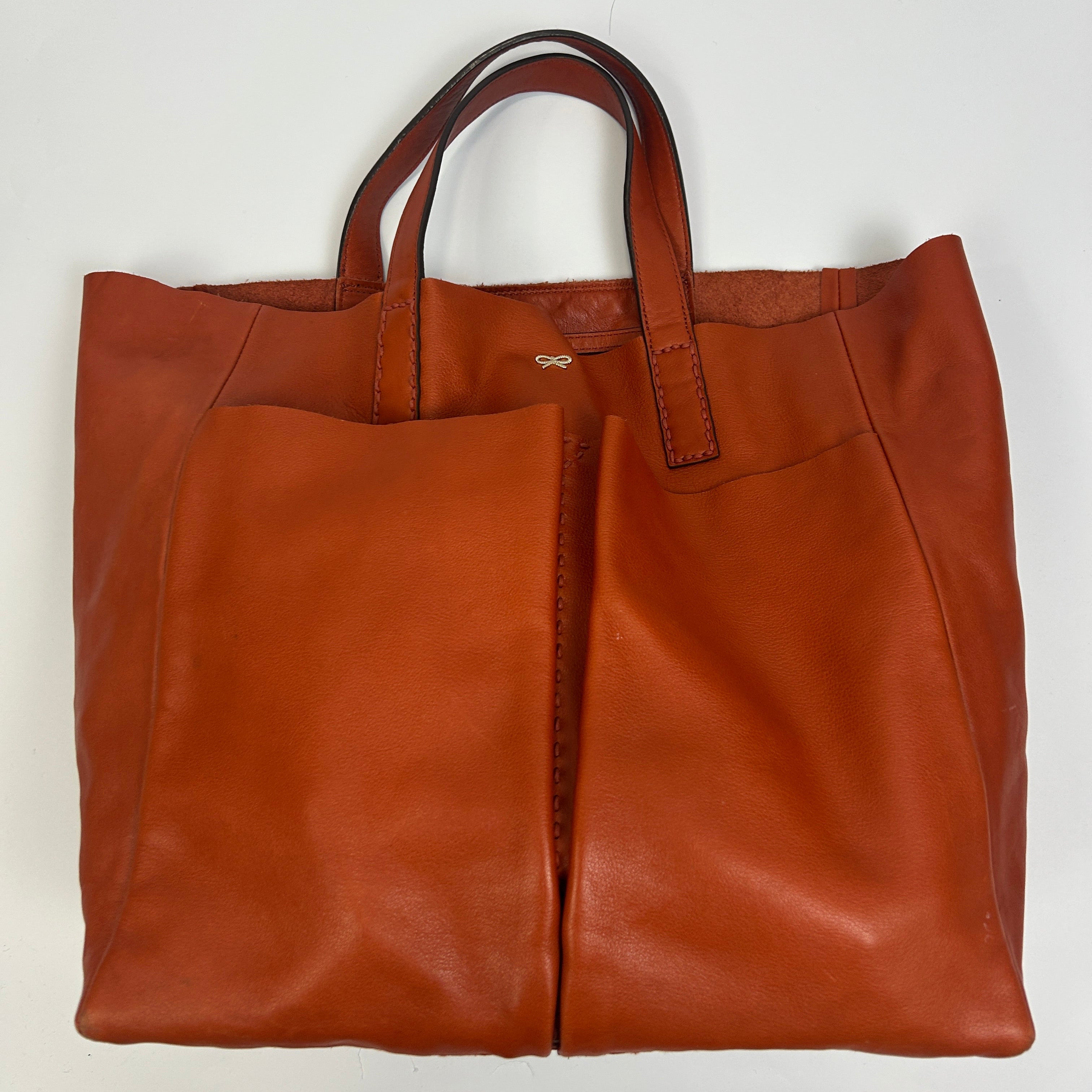 Anya Hindmarch Orange Topstitched Nevis Large Tote Bag