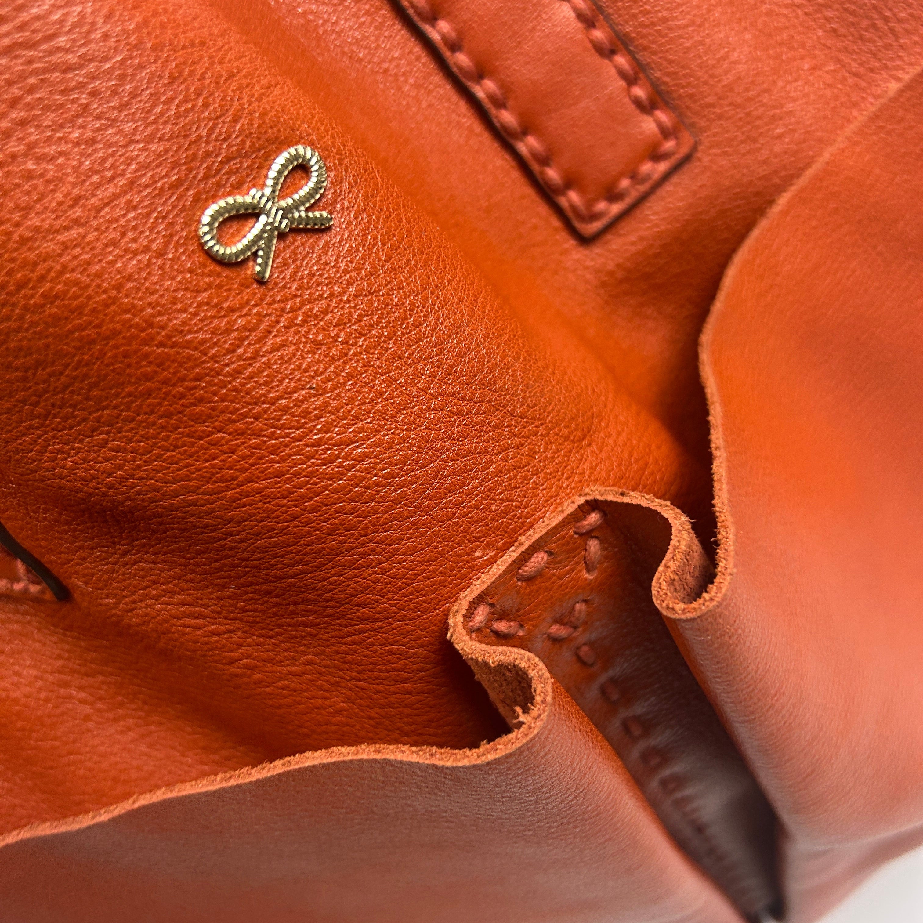 Anya Hindmarch Orange Topstitched Nevis Large Tote Bag