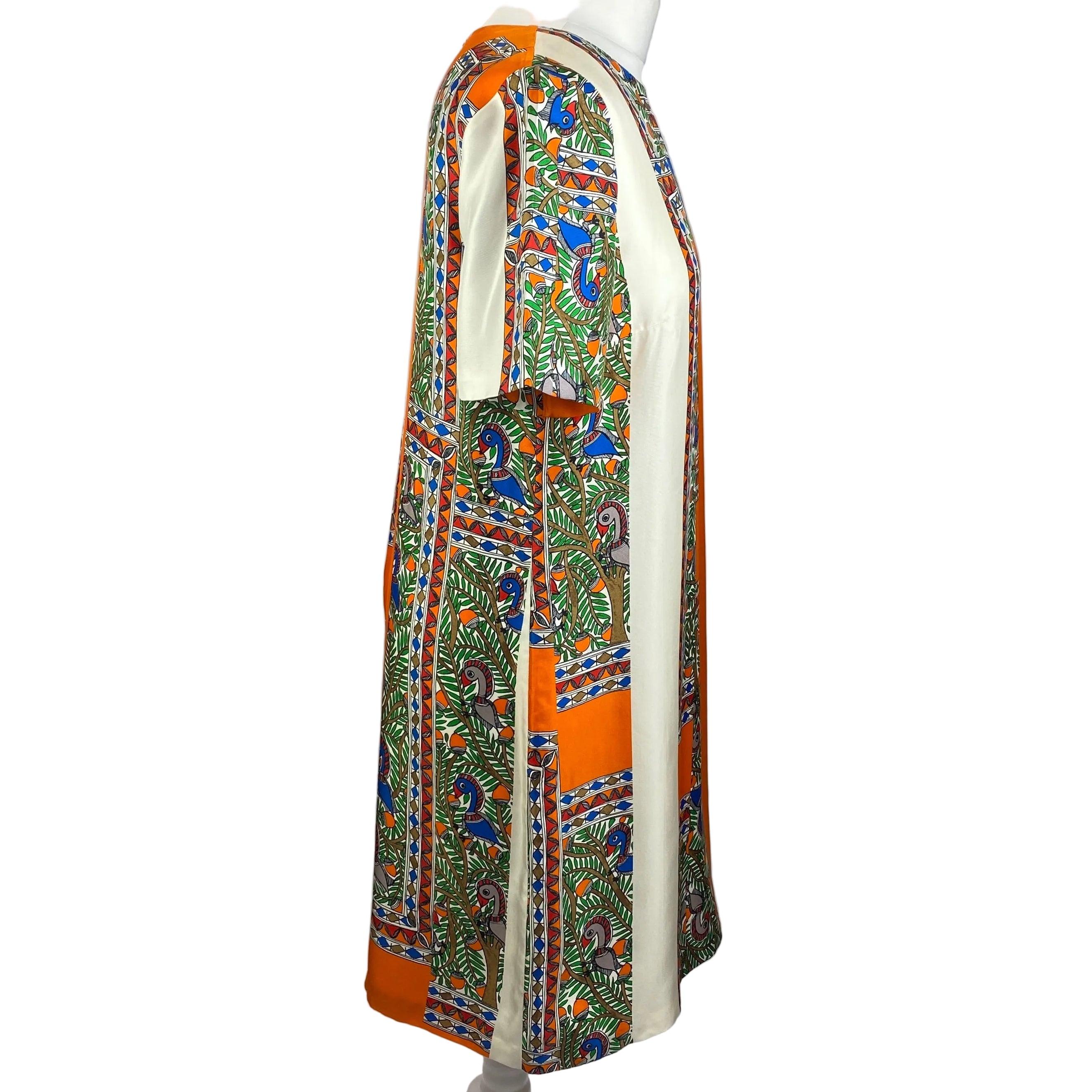 Tory Burch Vibrant Bird Print Silk Twill Midi Dress L