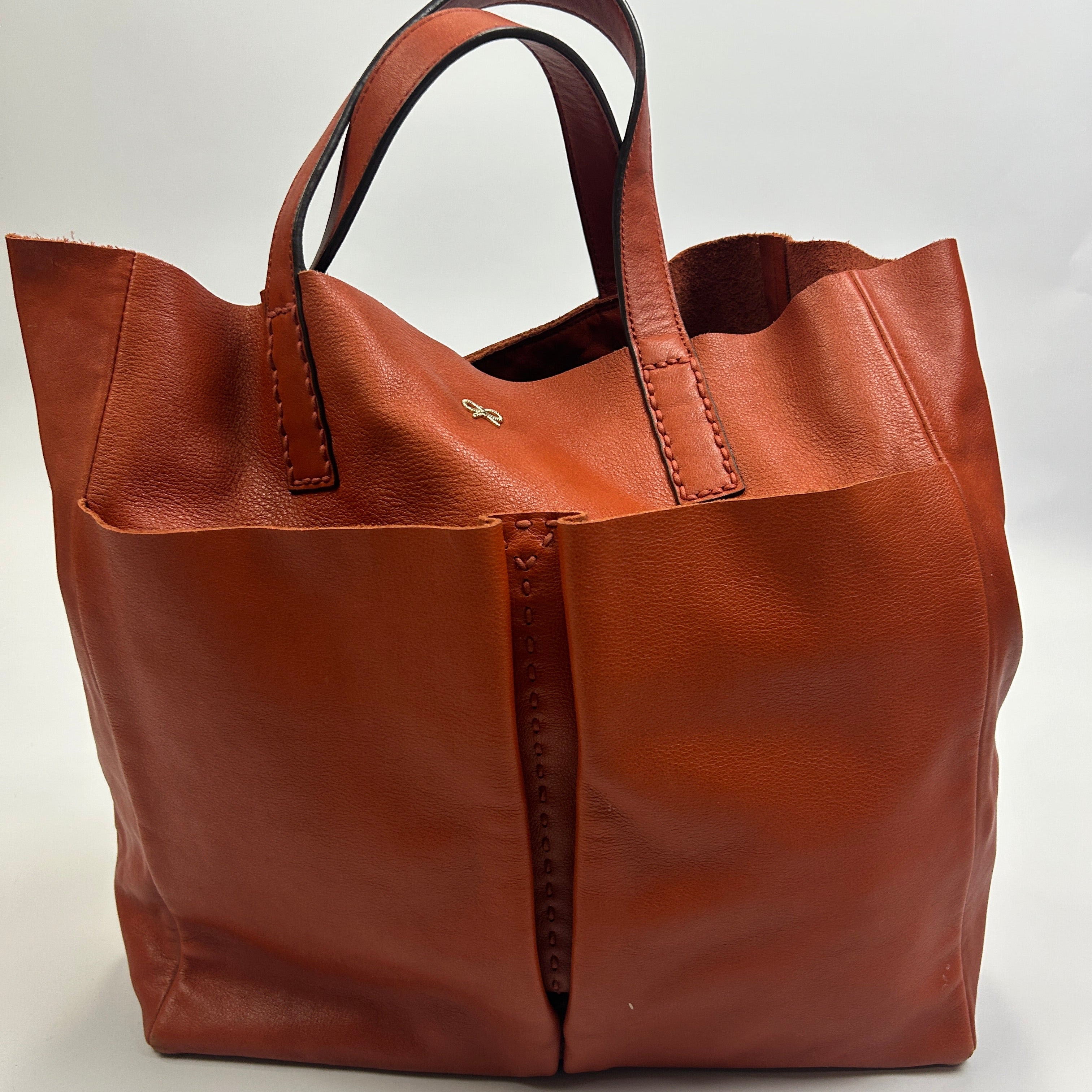 Anya Hindmarch Orange Topstitched Nevis Large Tote Bag