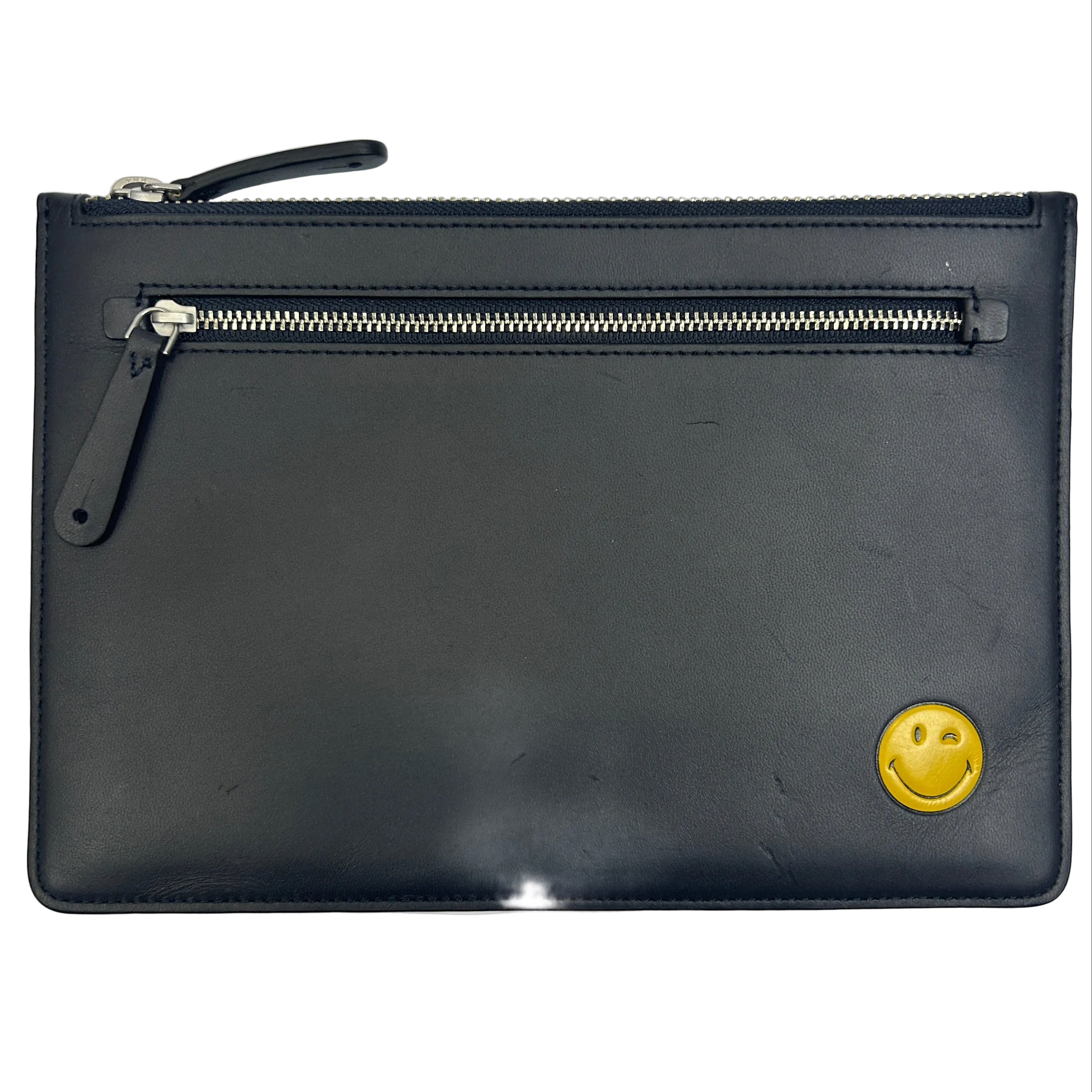 Anya Hindmarch Deep Navy Winking Smilie Zippered A2 Case