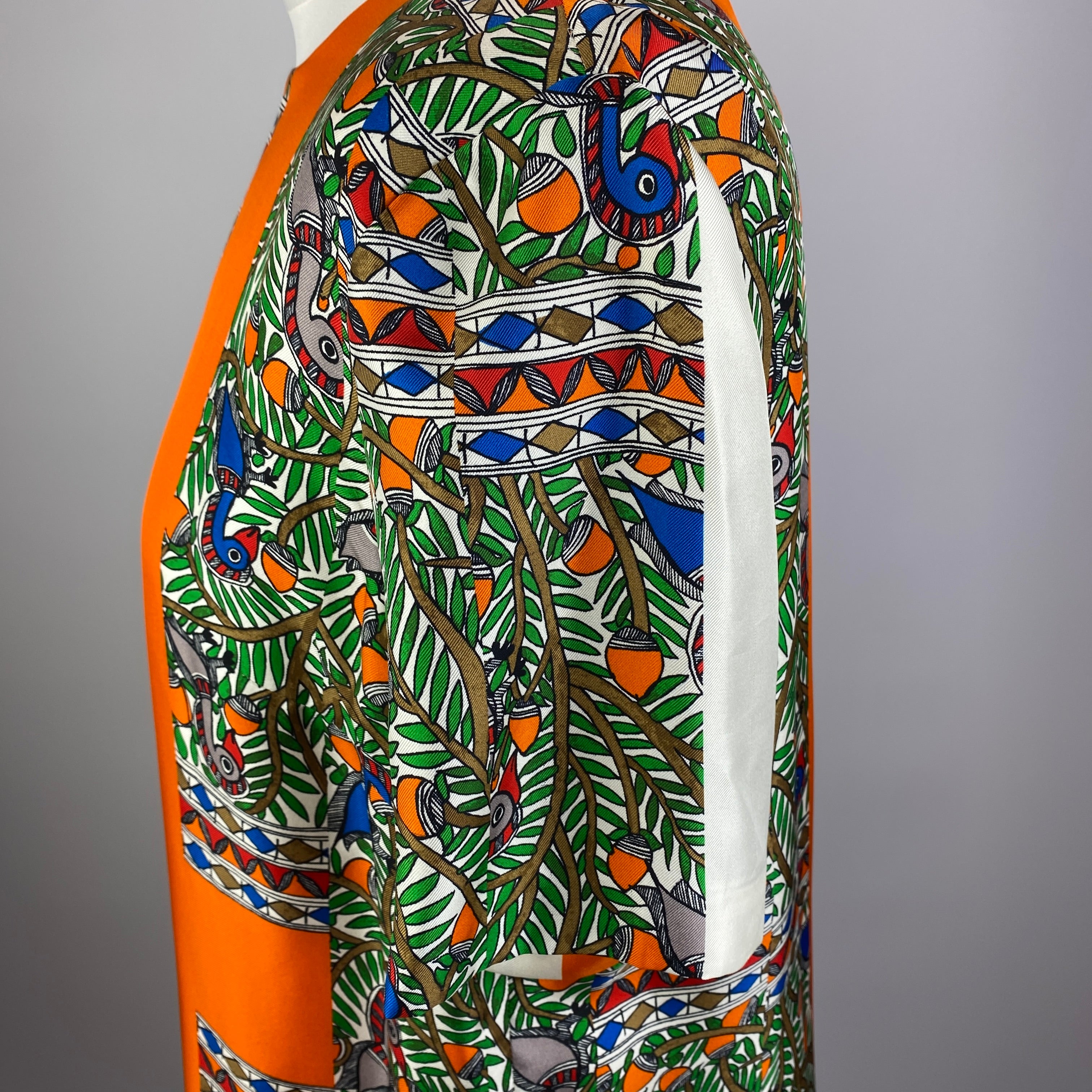 Tory Burch Vibrant Bird Print Silk Twill Midi Dress L