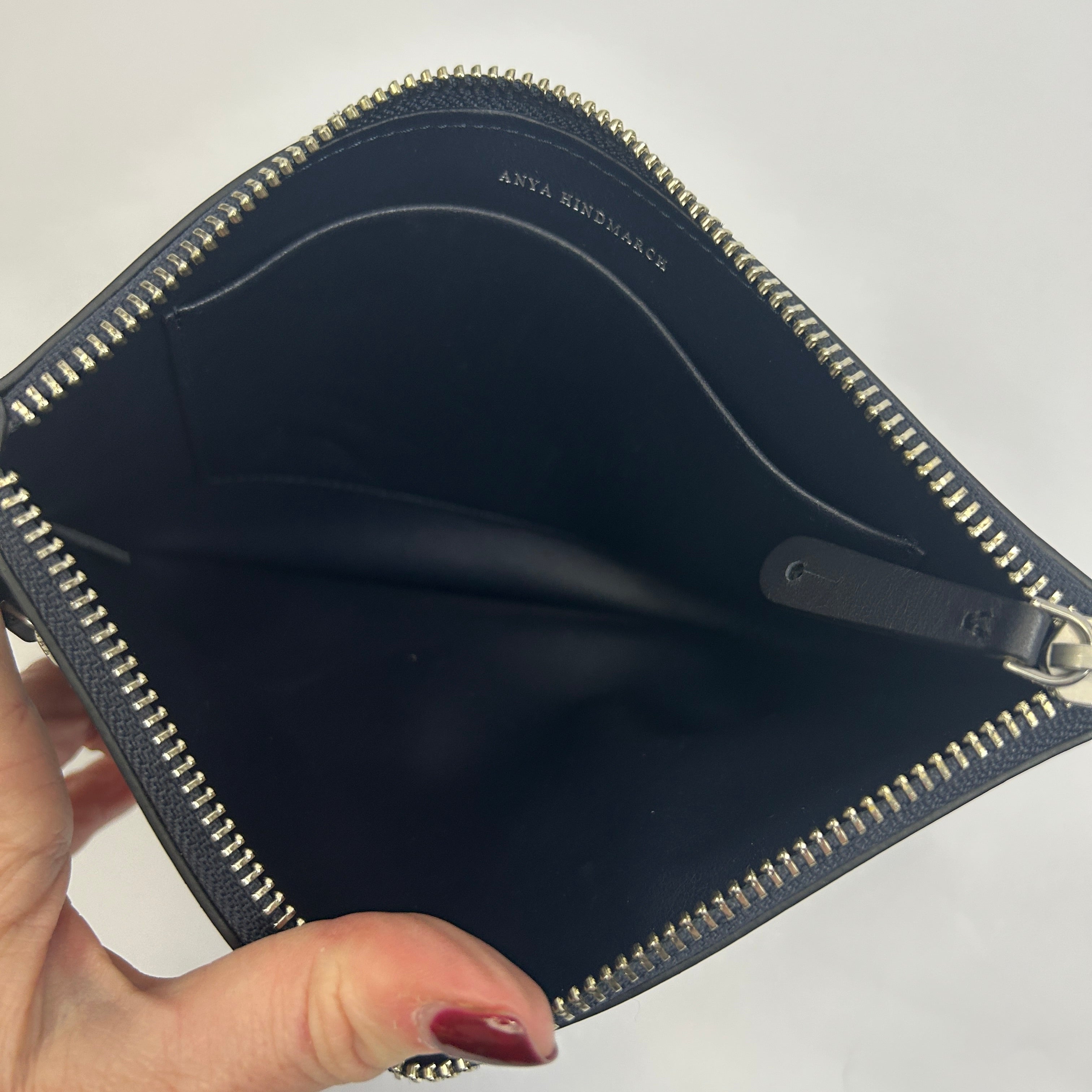 Anya Hindmarch Deep Navy Winking Smilie Zippered A2 Case