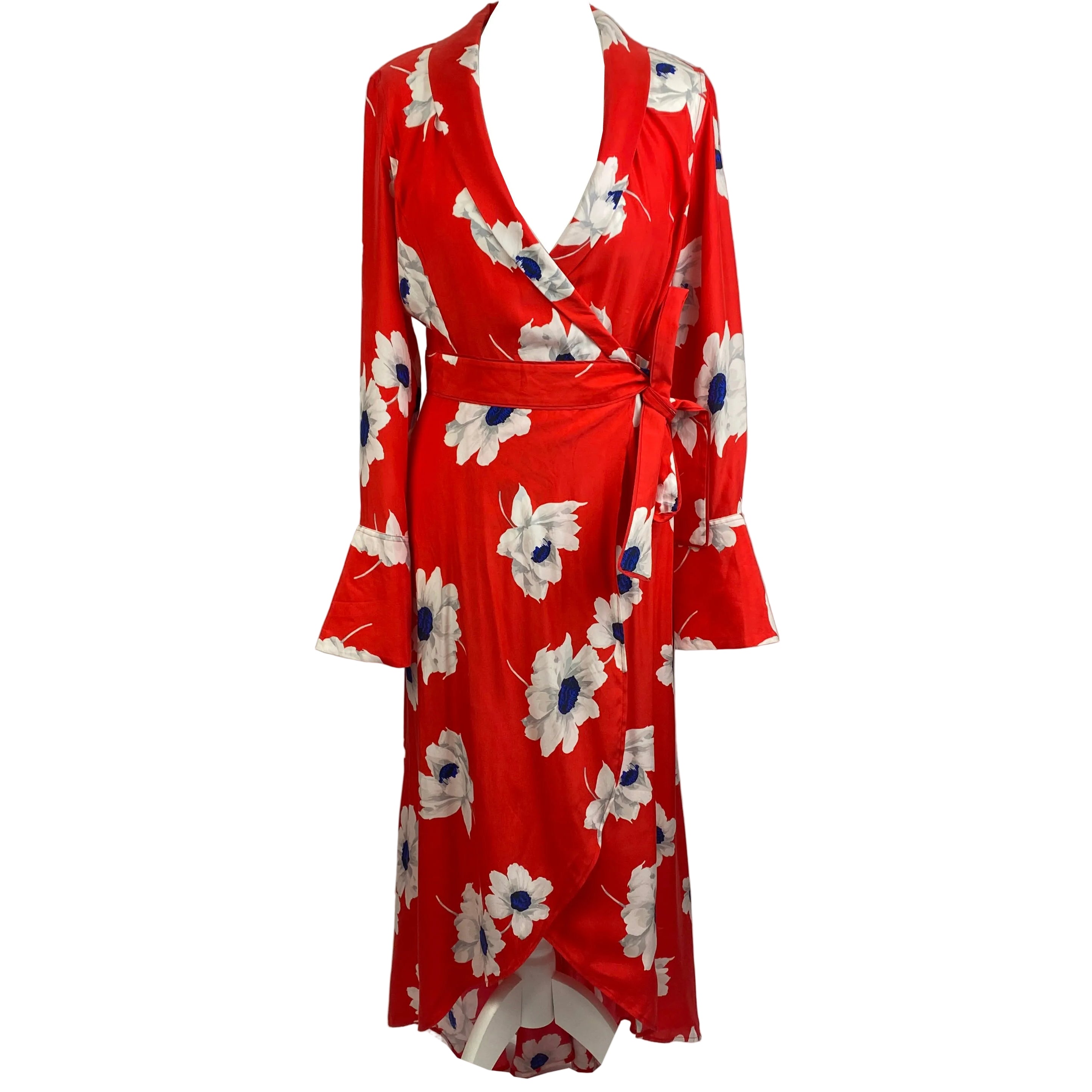 Equipment Soft Red Floral Print Silk Wrap Dress M