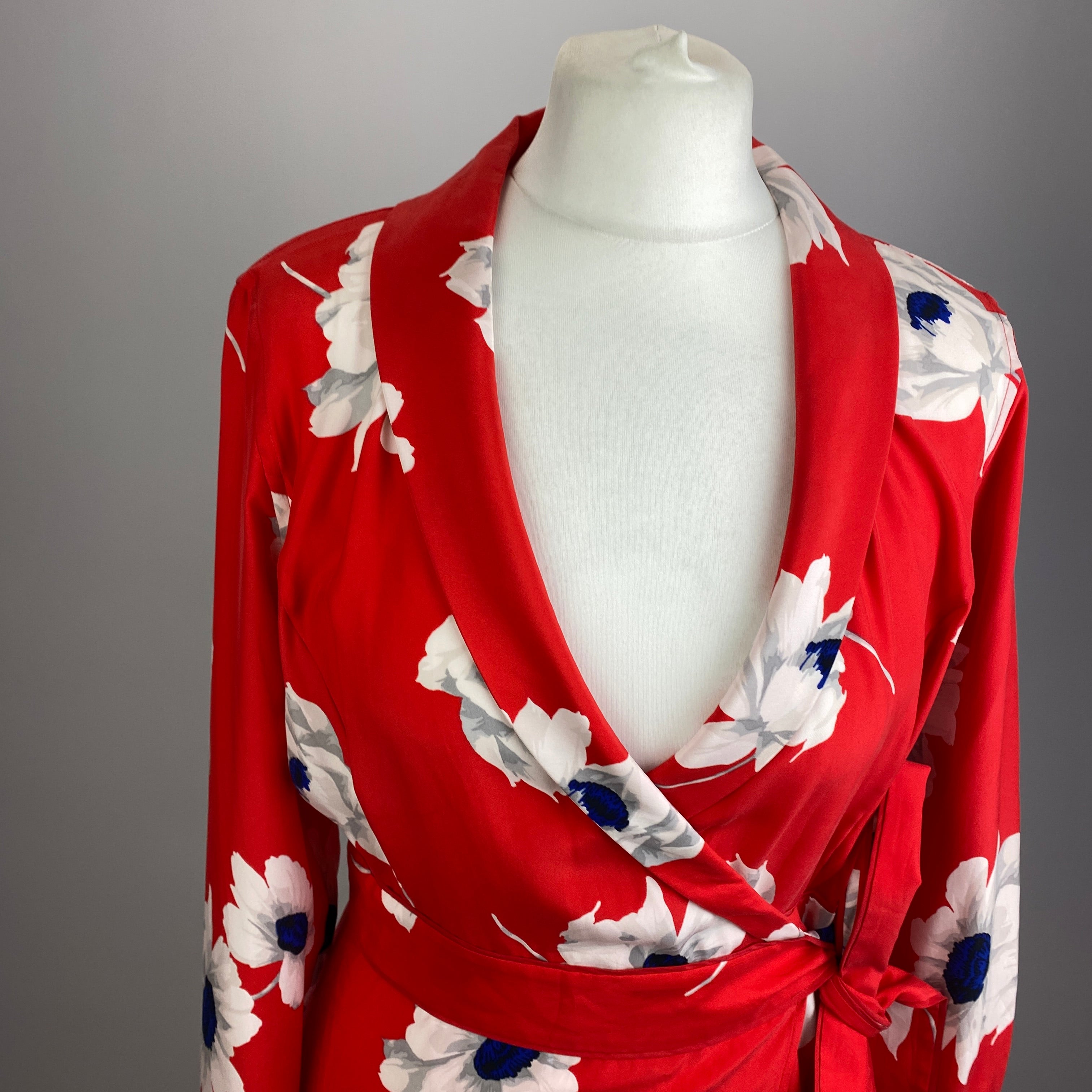 Equipment Soft Red Floral Print Silk Wrap Dress M