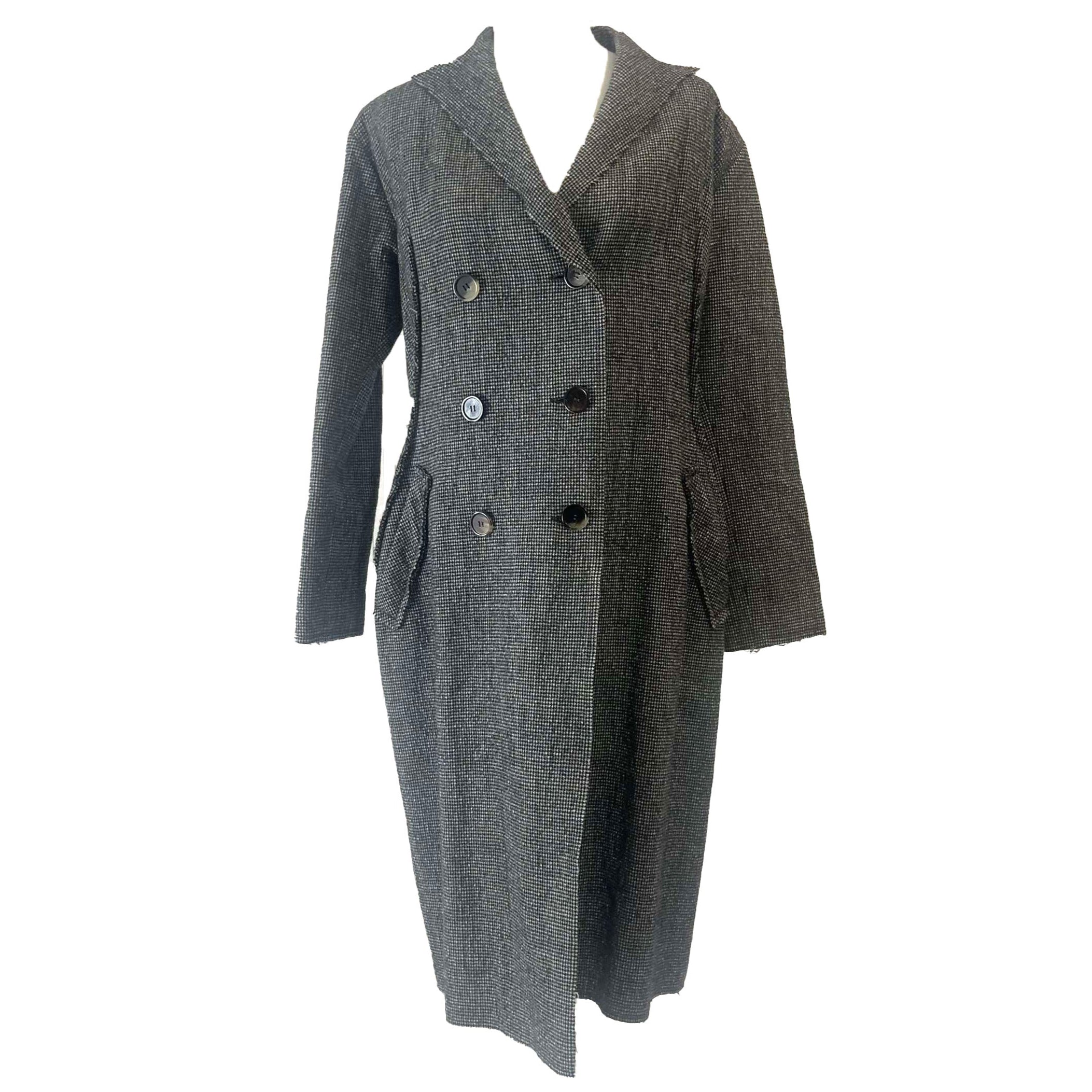 Lanvin Black & White Puppytooth Raw Edge Coat XS