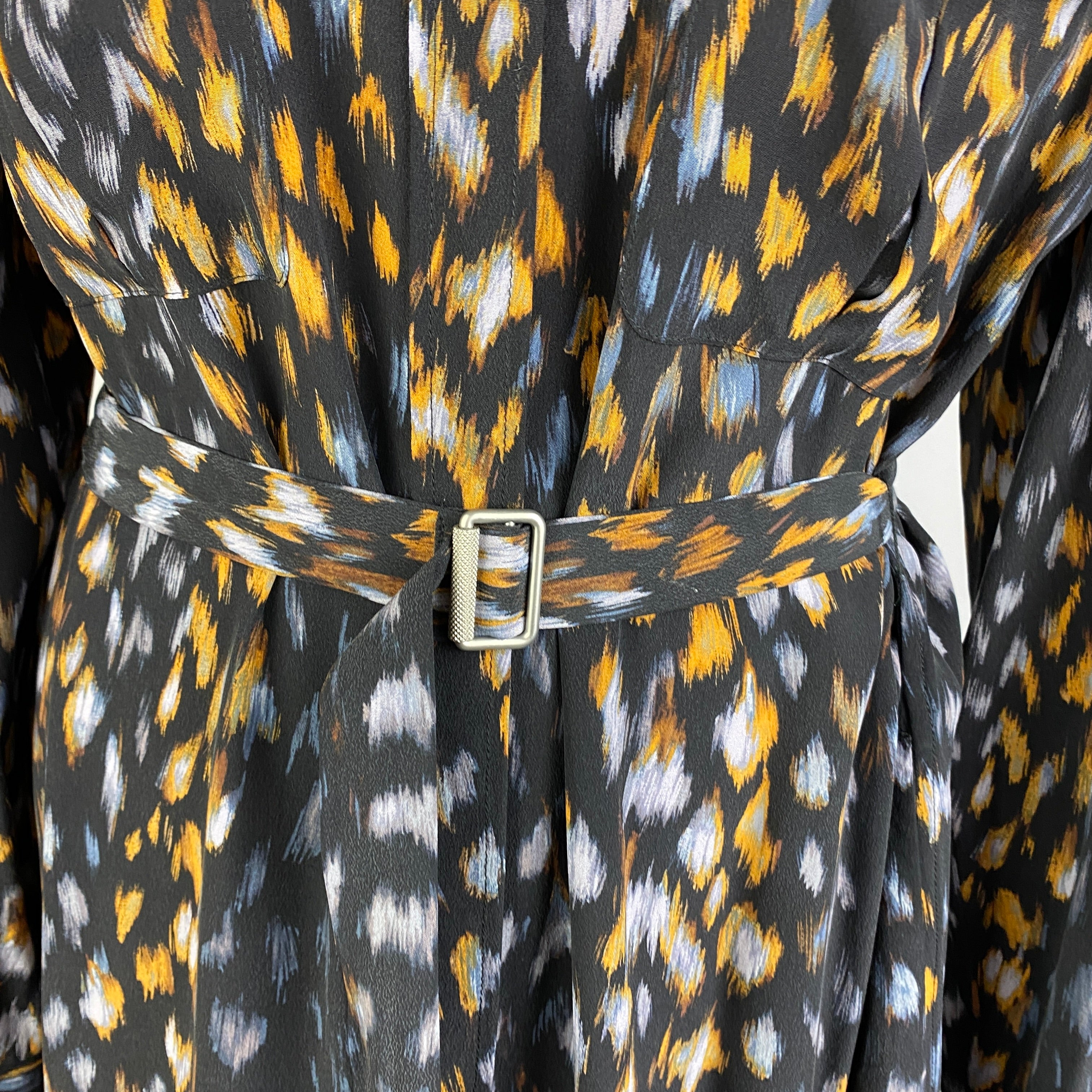 Equipment Charcoal Print Silk Maxi Shirt Dress M