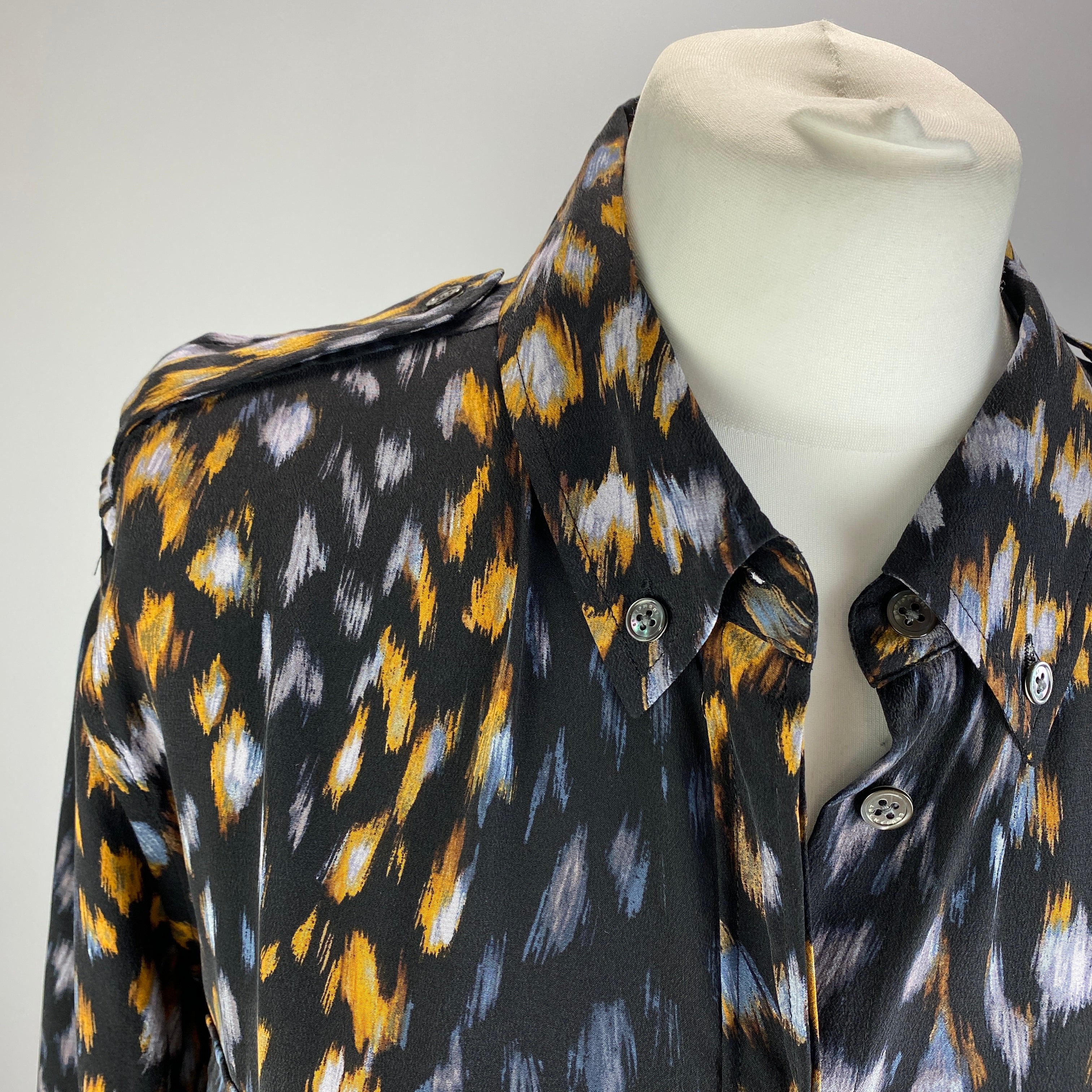 Equipment Charcoal Print Silk Maxi Shirt Dress M