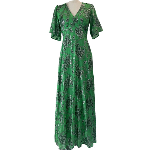 Ba&Sh Brand New £400 Green & Silver Shelby Maxi Dress S