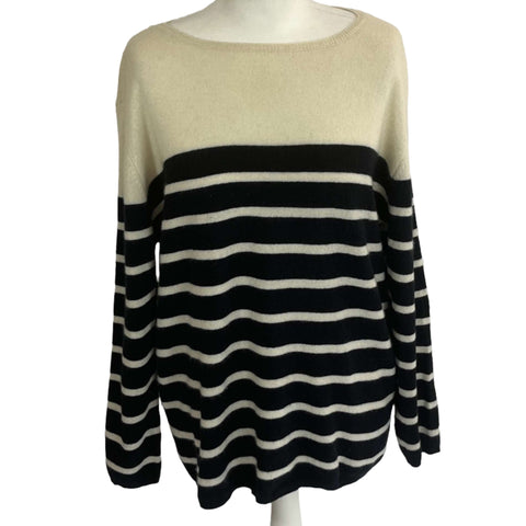 Chinti & Parker Cream & Navy Stripe Cashmere Sweater L