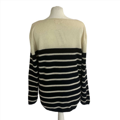 Chinti & Parker Cream & Navy Stripe Cashmere Sweater L