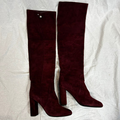 Christian Dior £1400 Burgundy Suede Over The Knee Boots 38