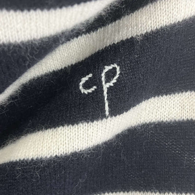 Chinti & Parker Cream & Navy Stripe Cashmere Sweater L