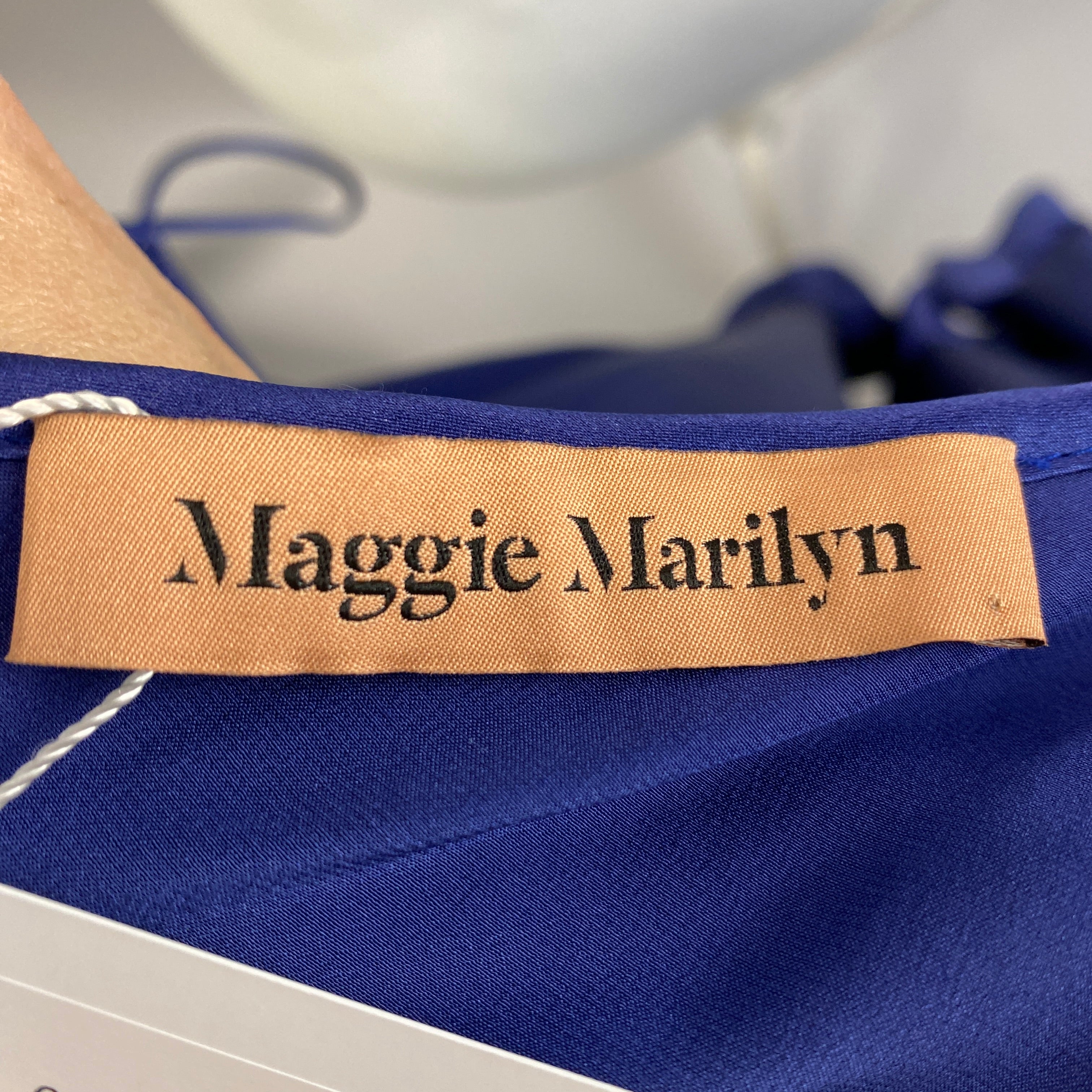 Maggie Marylin New Navy Silk Satin Spaghetti Strap Dress M