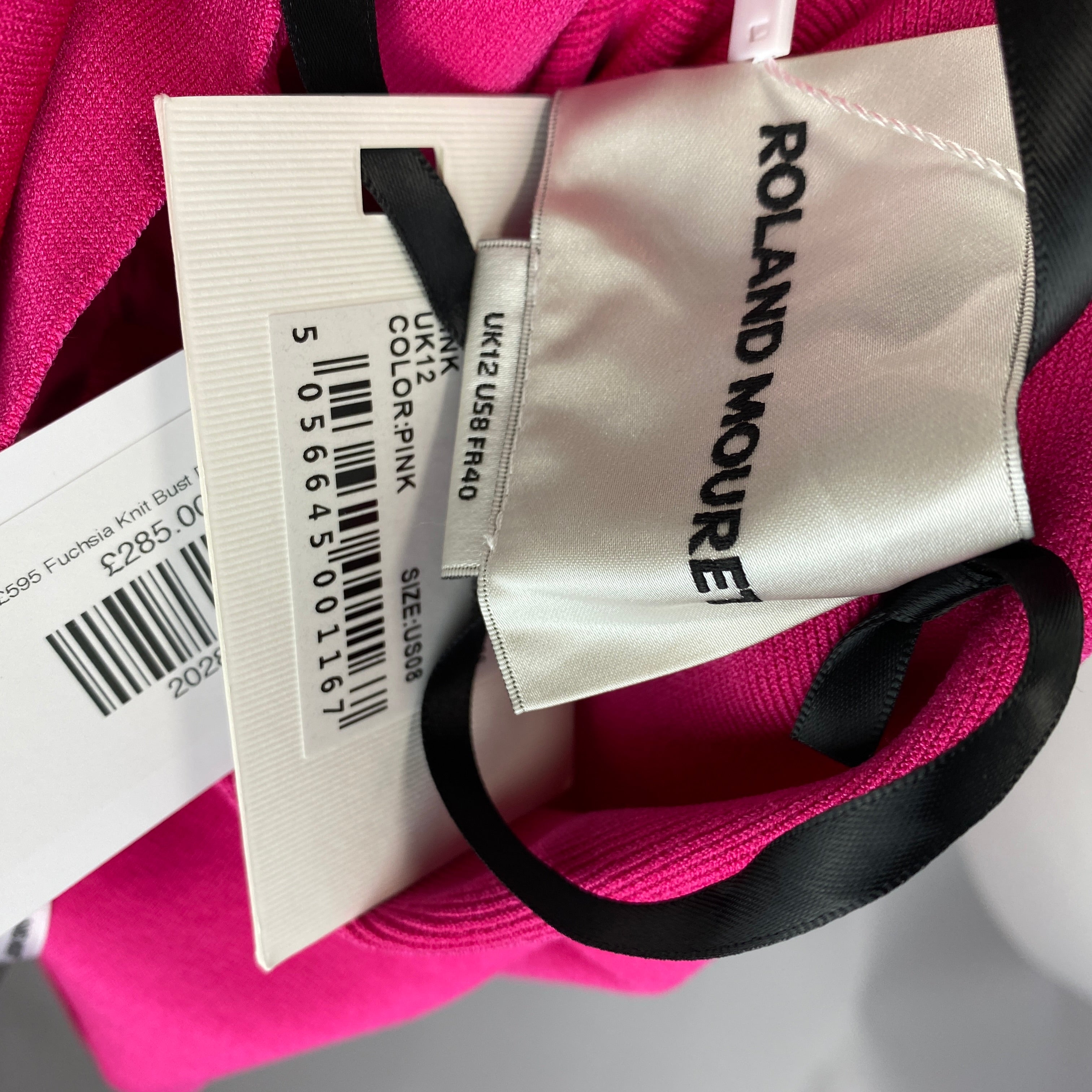Roland Mouret New £595 Fuchsia Knit Bust Detail Fluted Mermaid Dress M