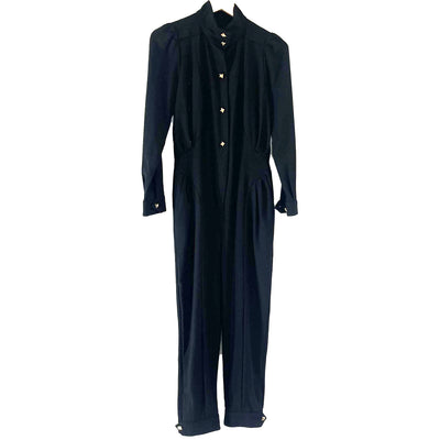 Anna Mason Black Wool Crepe Turtleneck Jumpsuit XS