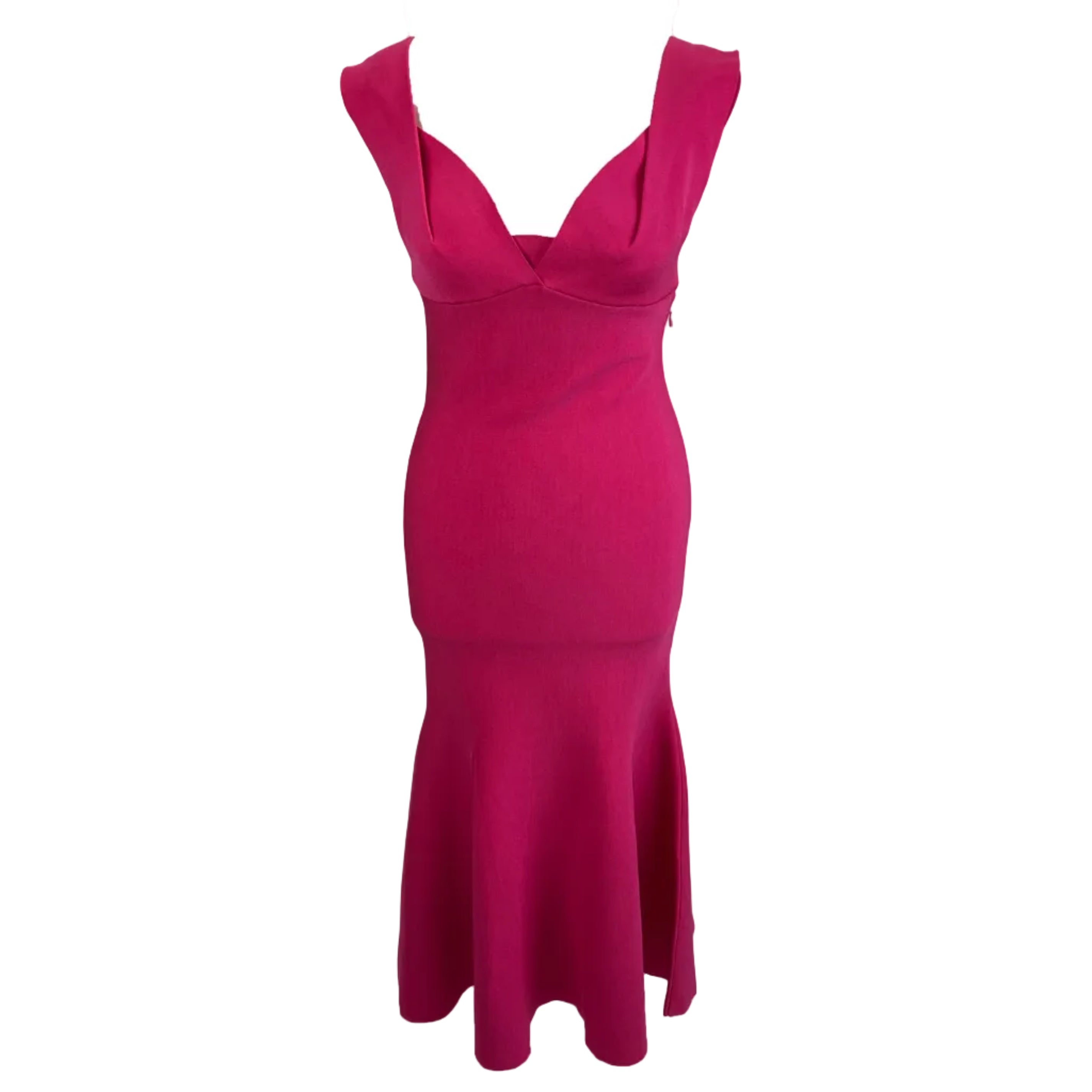 Roland Mouret New £595 Fuchsia Knit Bust Detail Fluted Mermaid Dress M