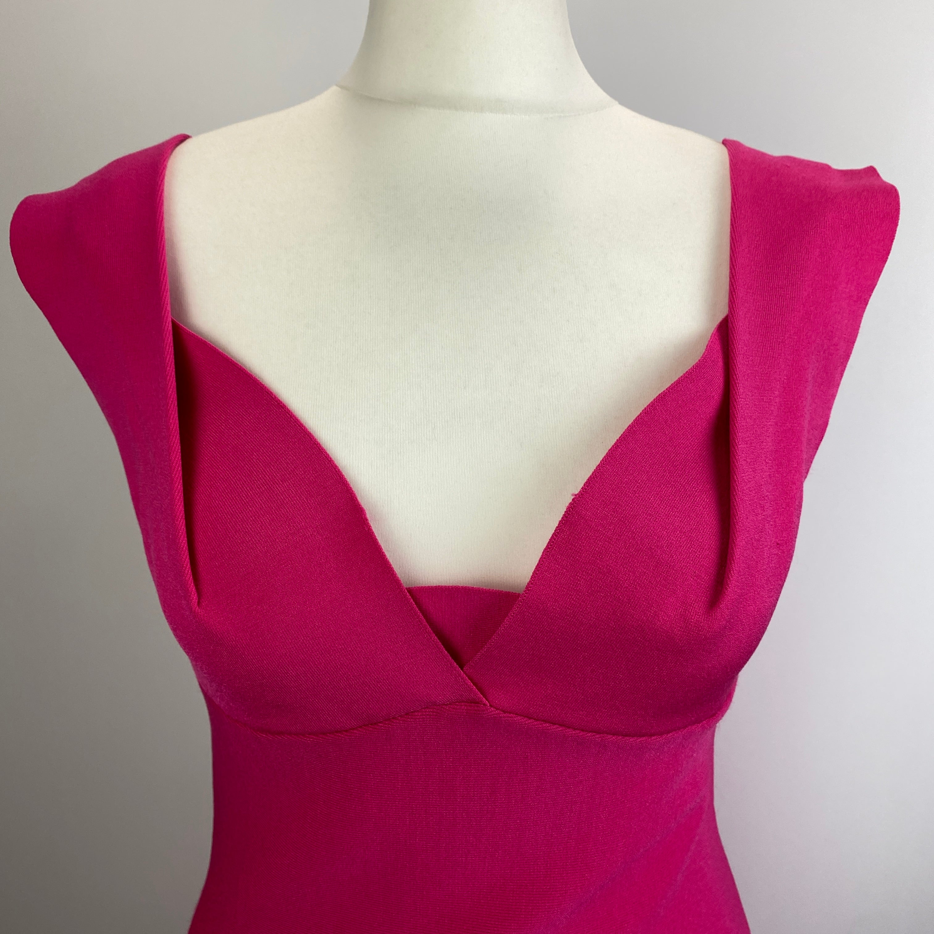 Roland Mouret New £595 Fuchsia Knit Bust Detail Fluted Mermaid Dress M
